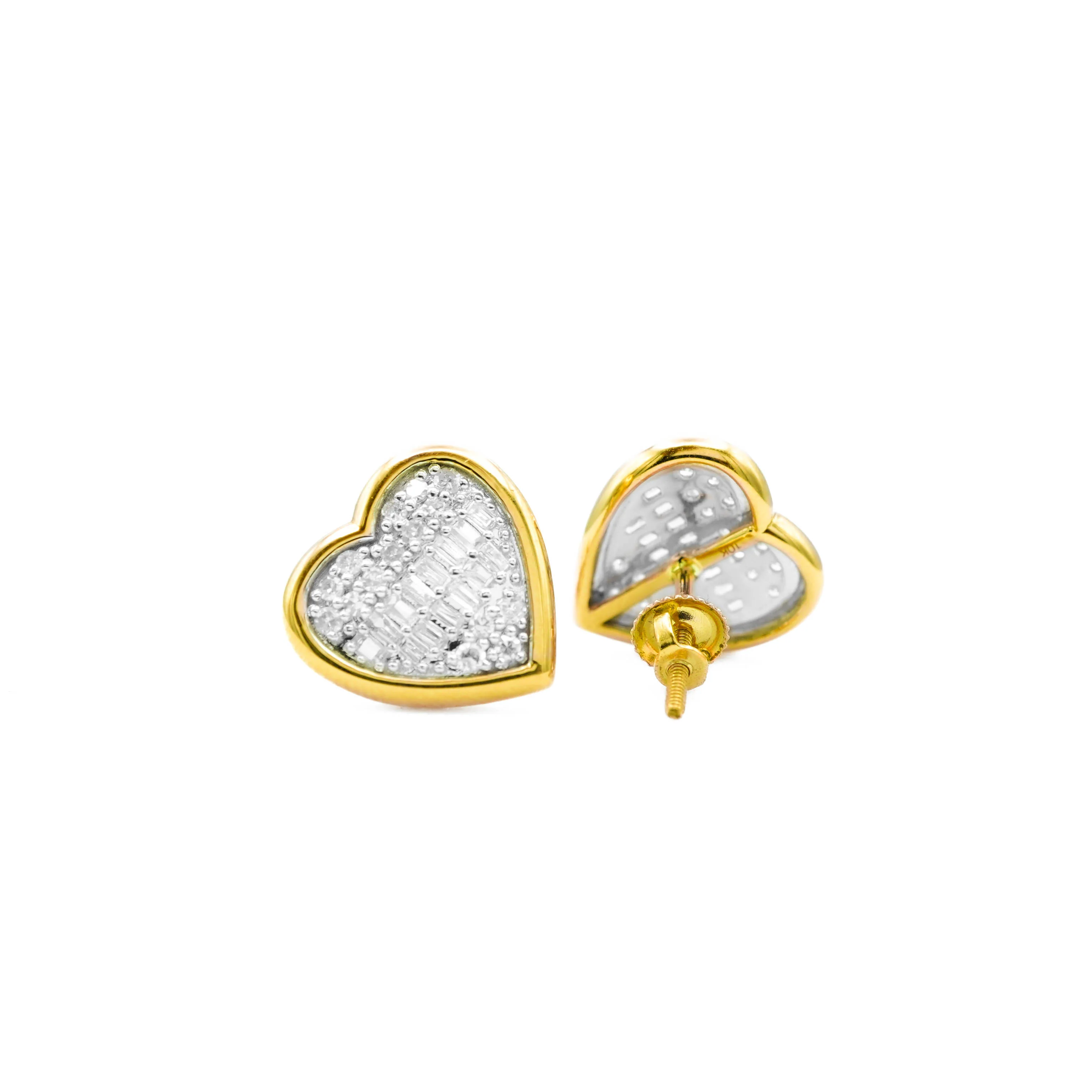 10K Gold Heart Diamond Stud Earrings 0.49 CT - Image 4