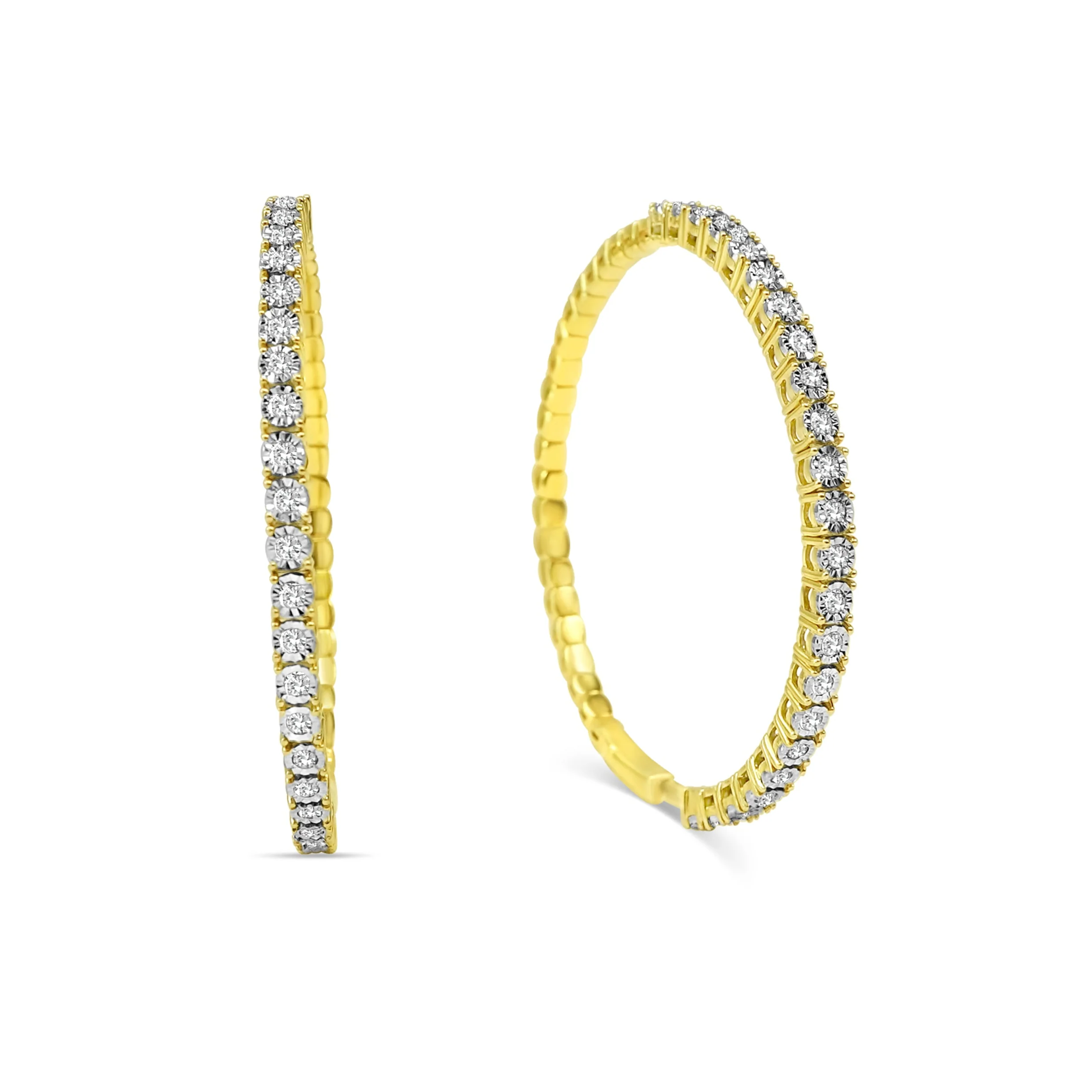 10K Gold Large Diamond Hoop Earrings 1.20 CT