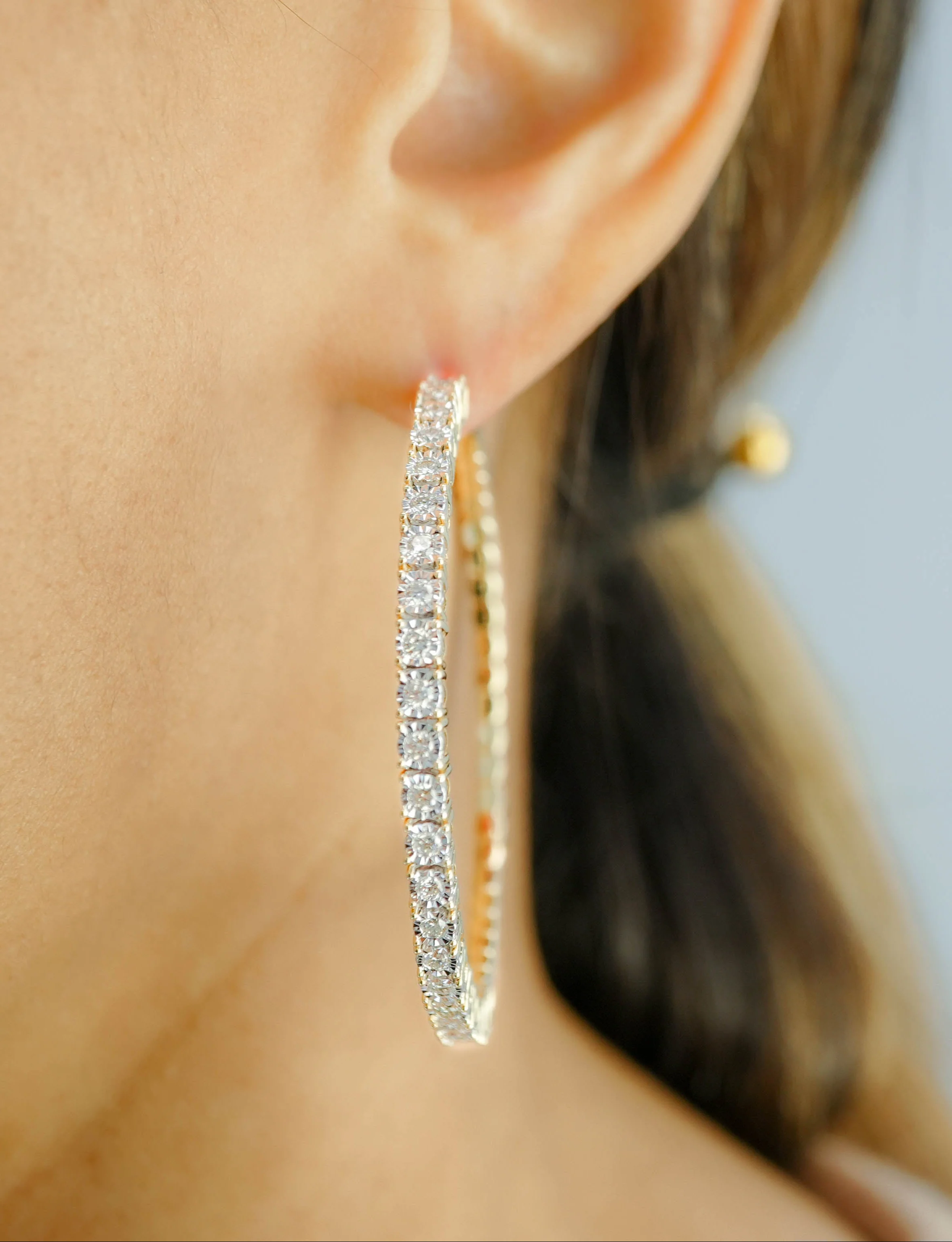10K Gold Large Diamond Hoop Earrings 1.20 CT - Image 2