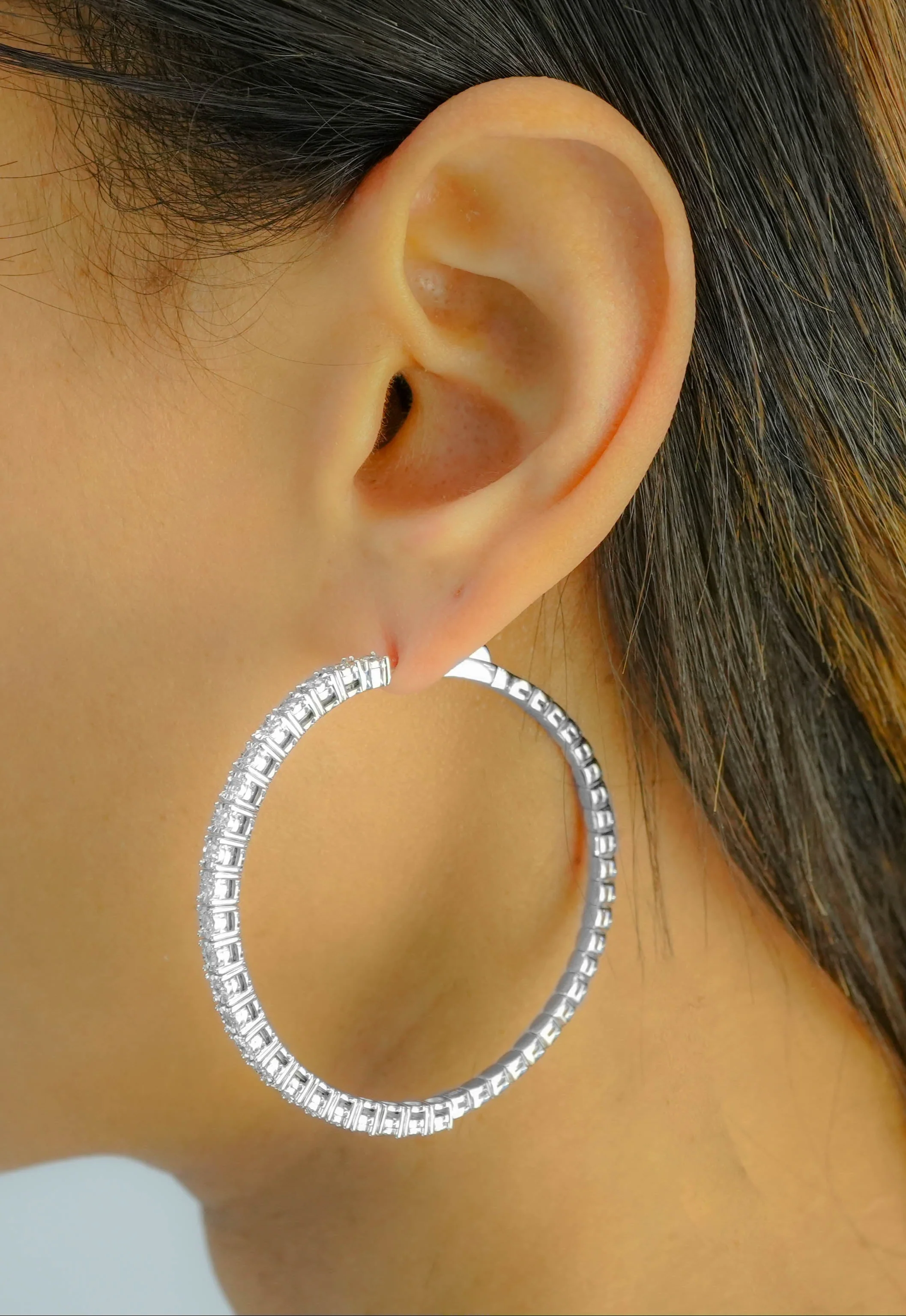 10K Gold Large Diamond Hoop Earrings 1.20 CT - Image 6
