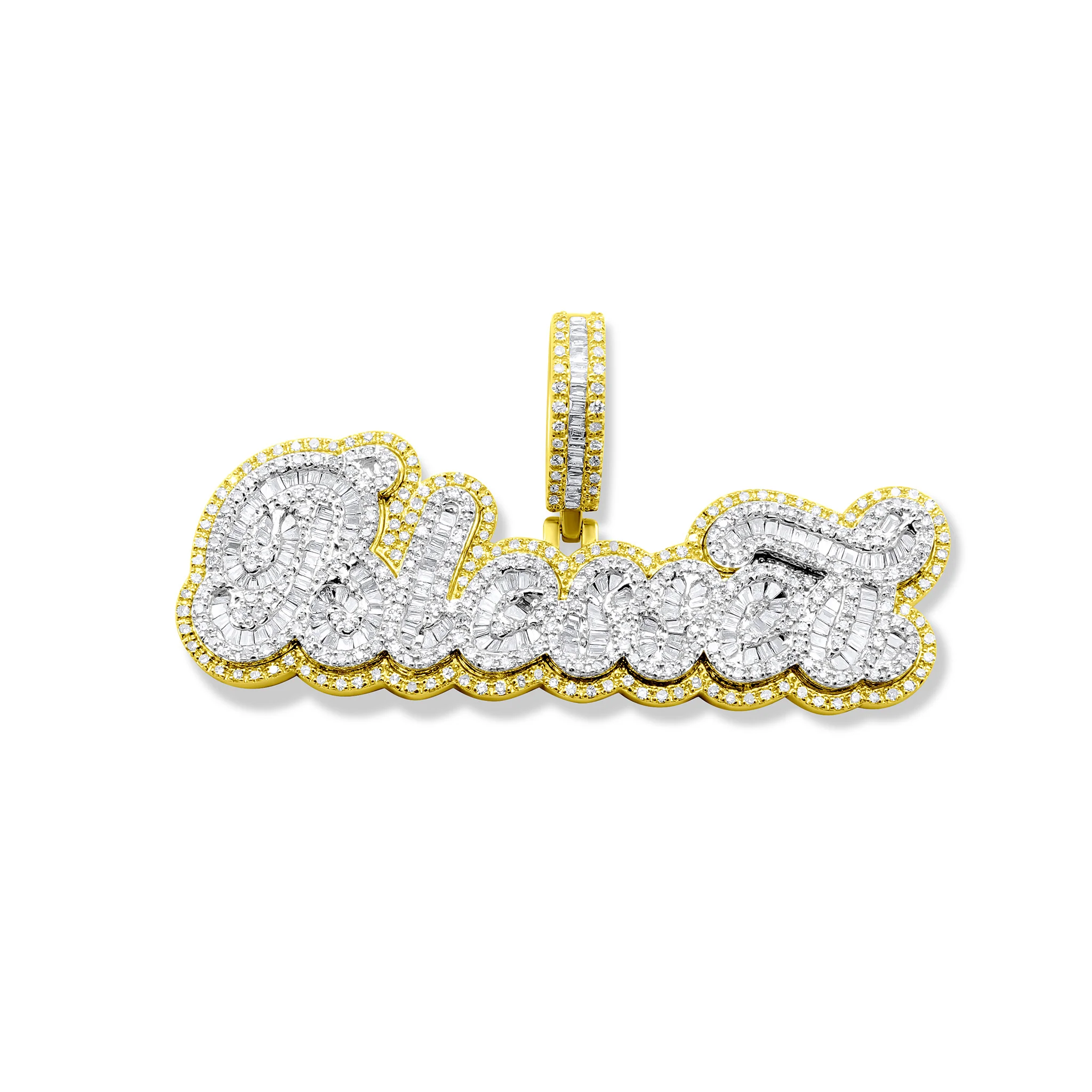 10K Yellow Gold "Blessed" Diamond Pendant 1.80 CT