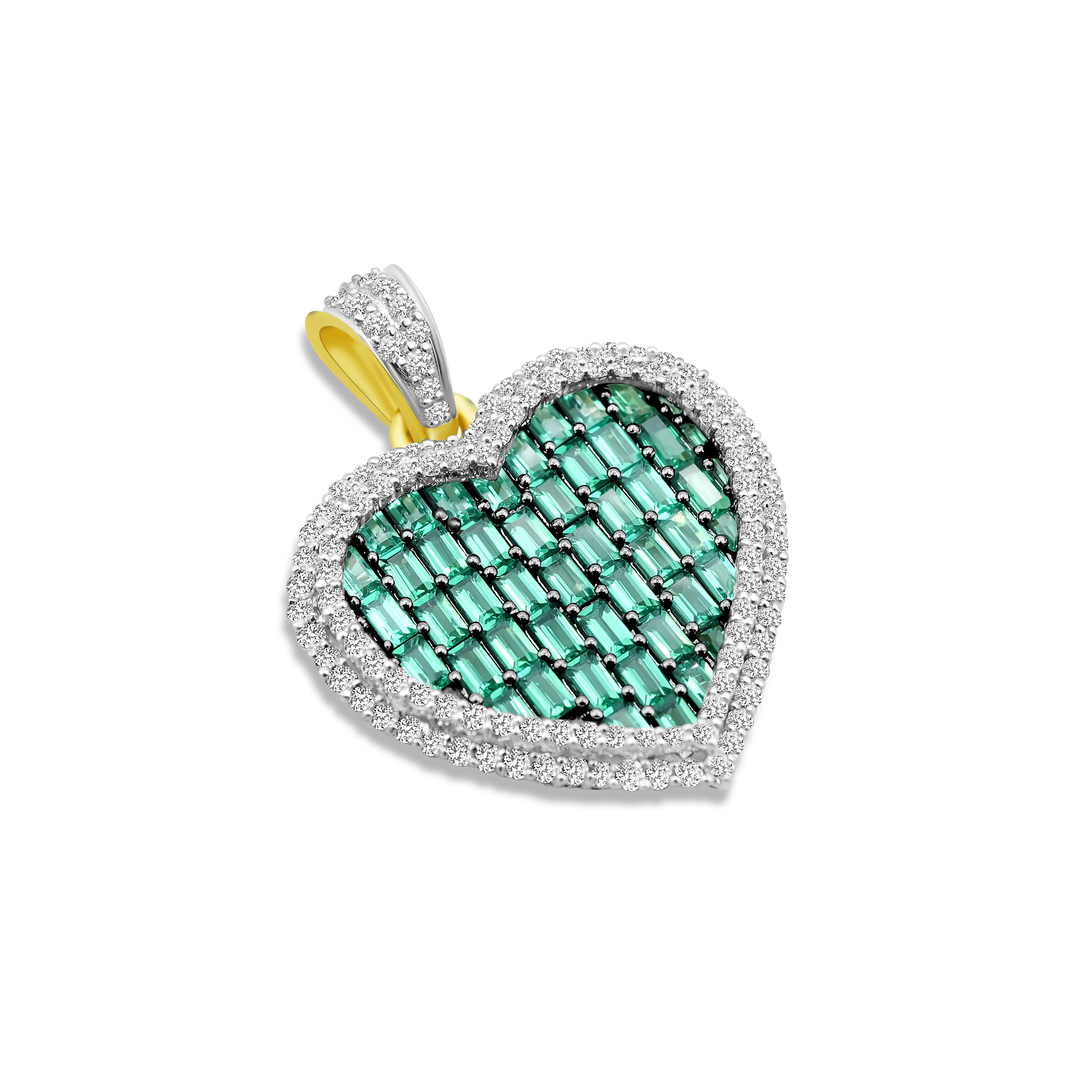 10K Yellow Gold Emerald & Diamond Heart Pendant - Image 3
