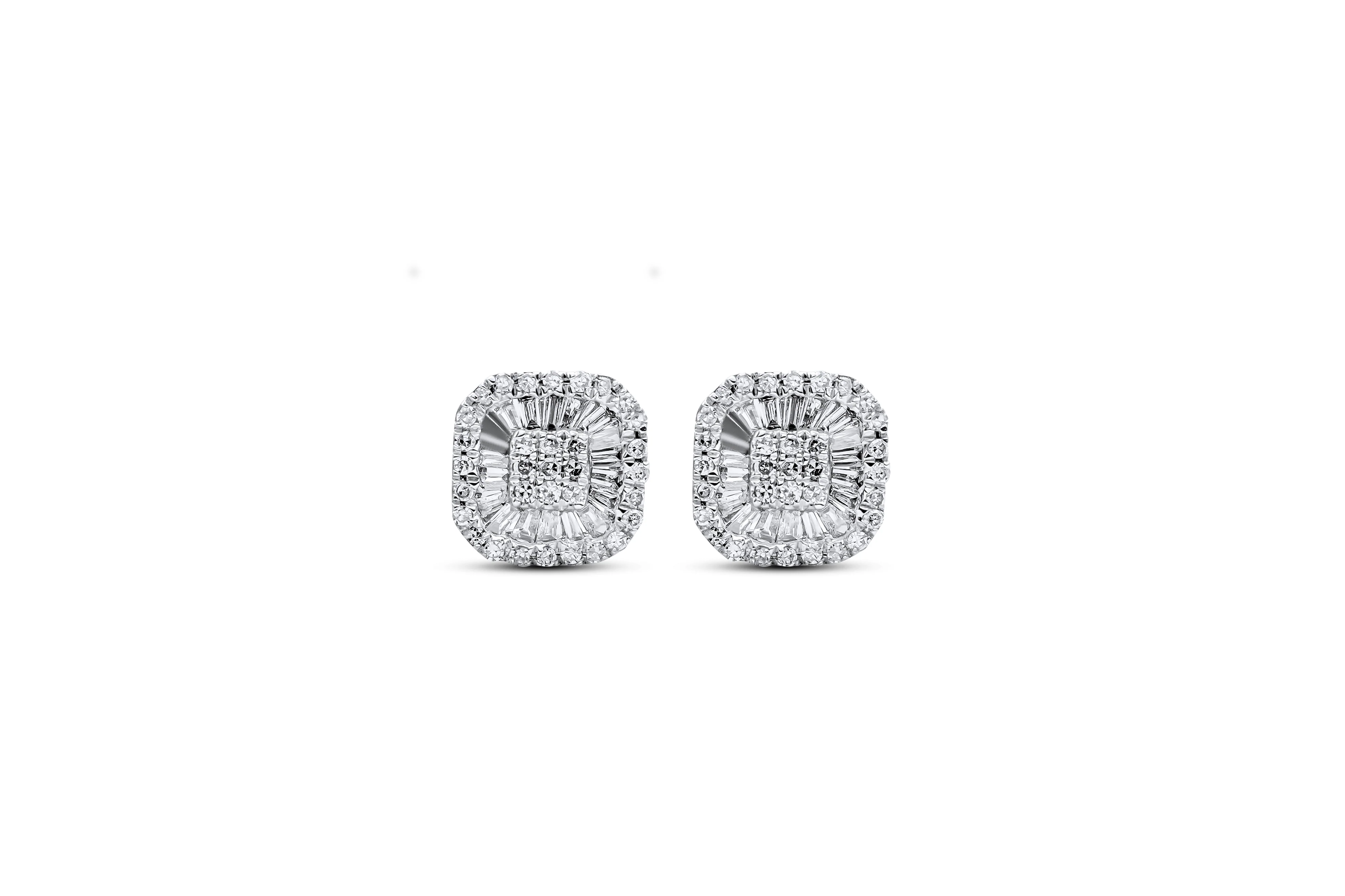 14K Gold Emerald Cluster Diamond Stud Earrings 0.37 CT