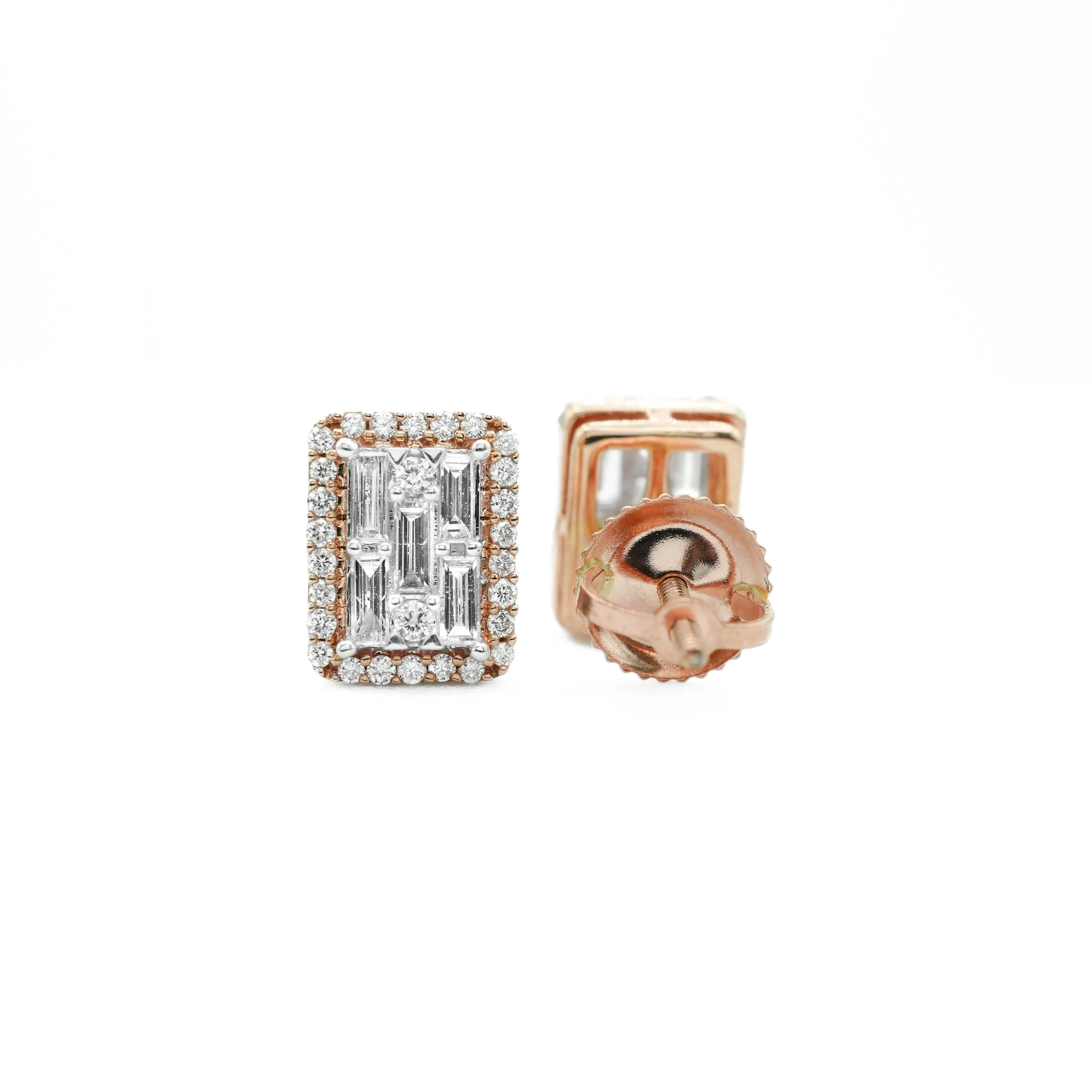14K Gold Baguette Diamond Cluster Stud Earrings 0.49 CT - Image 14