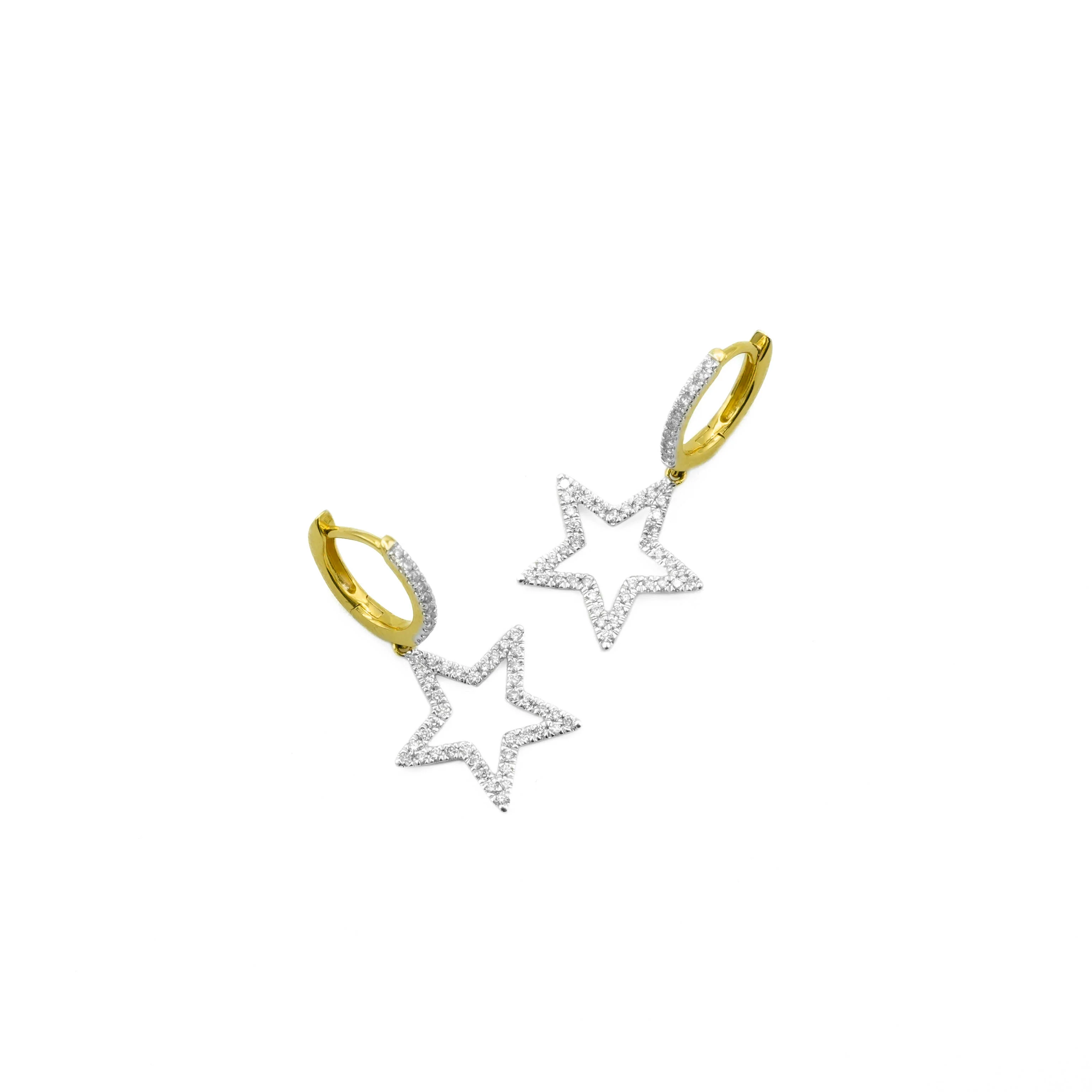 14K Gold Diamond Star Earrings 0.40 CT - Image 4