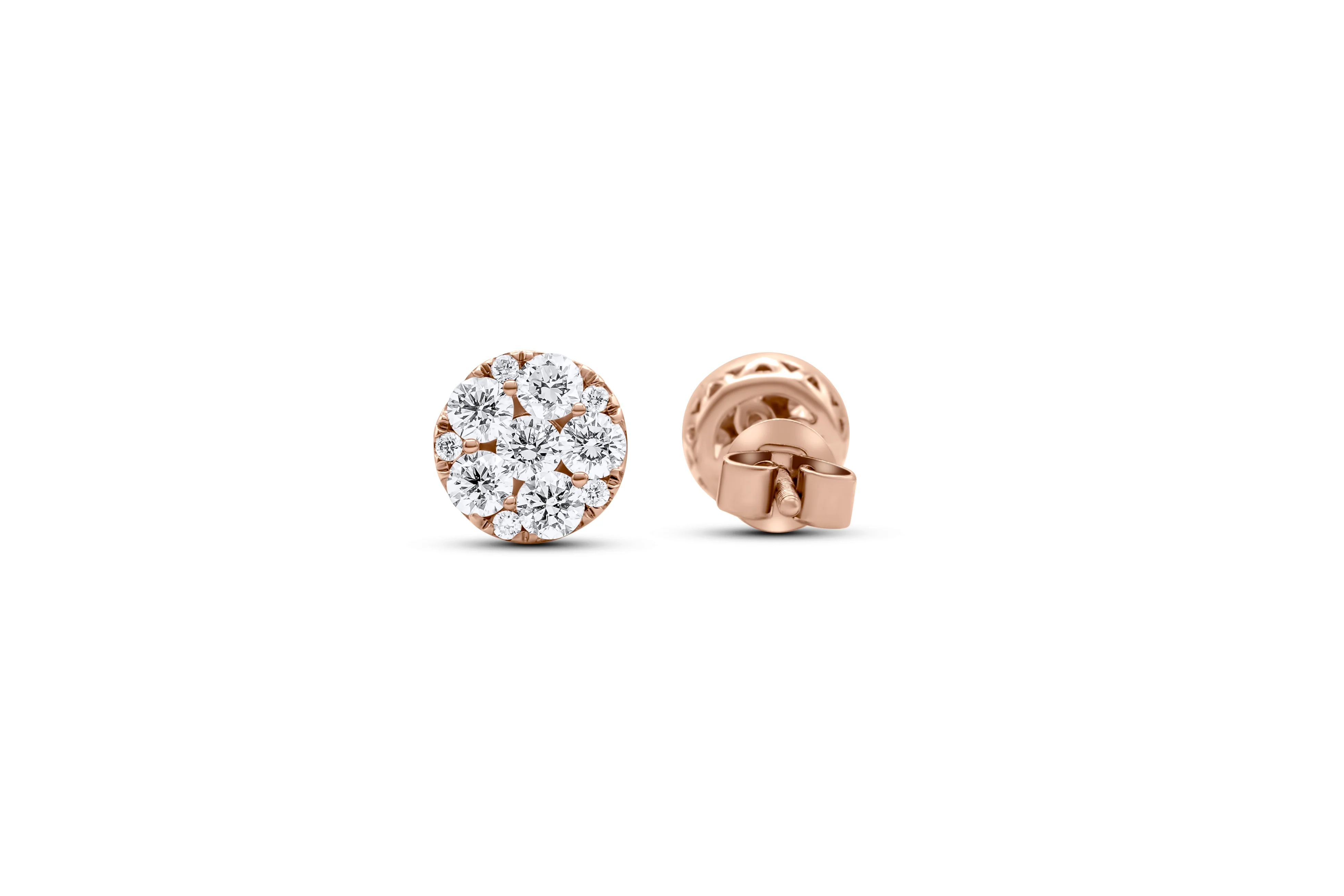 14K Rose Gold Round Diamond Stud Cluster Earrings 1.04ct - Image 3