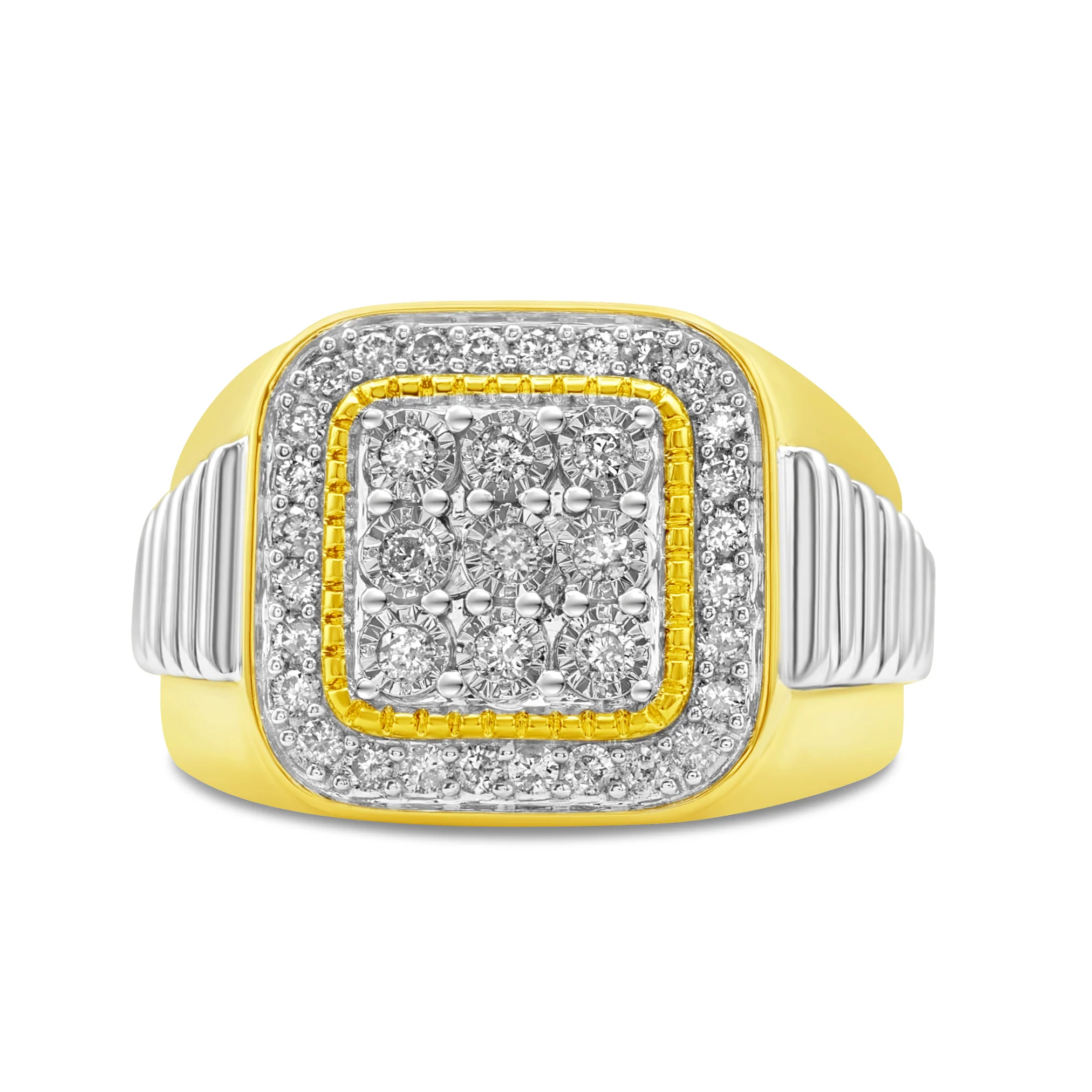 14K Two-Tone Yellow Gold Men's Diamond Ring 0.49 CT