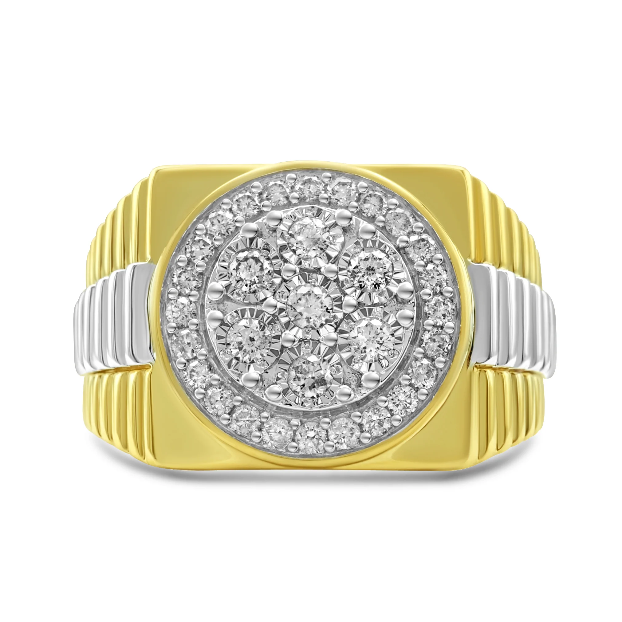 14K Two-Tone Yellow Gold Men's Diamond Ring 0.53 CT