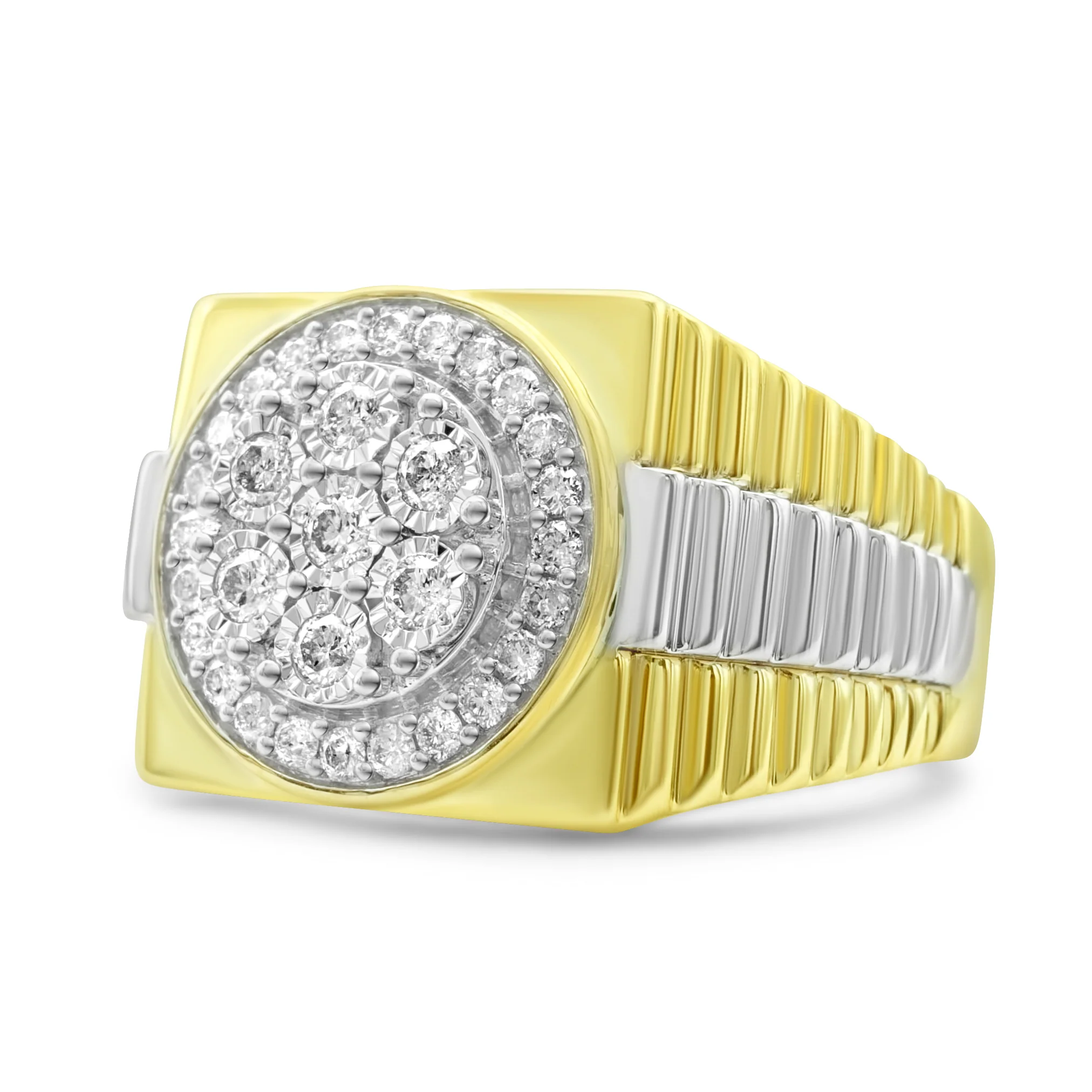 14K Two-Tone Yellow Gold Men's Diamond Ring 0.53 CT - Image 2