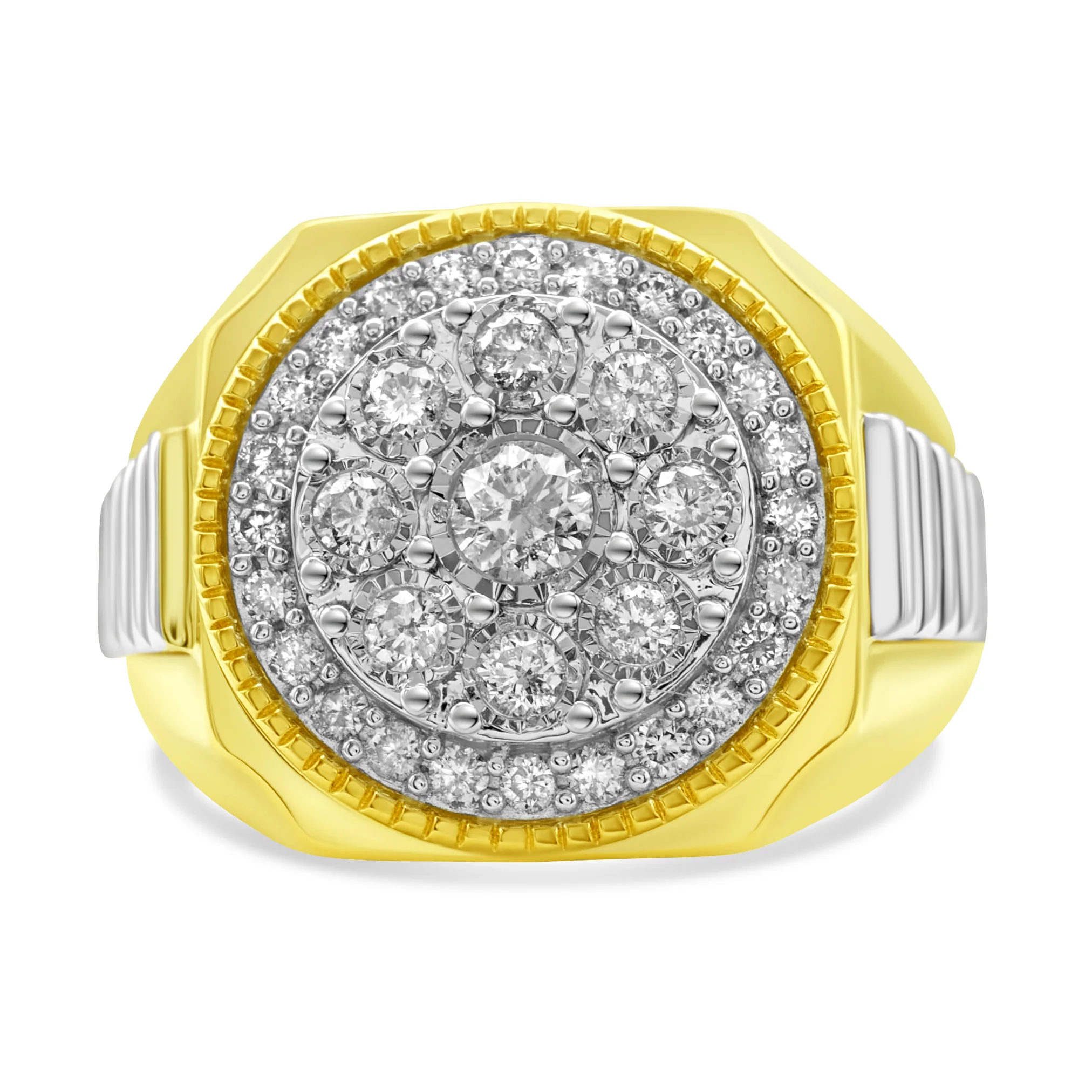 14K Two-Tone Yellow Gold Men's Diamond Ring 0.73 CT
