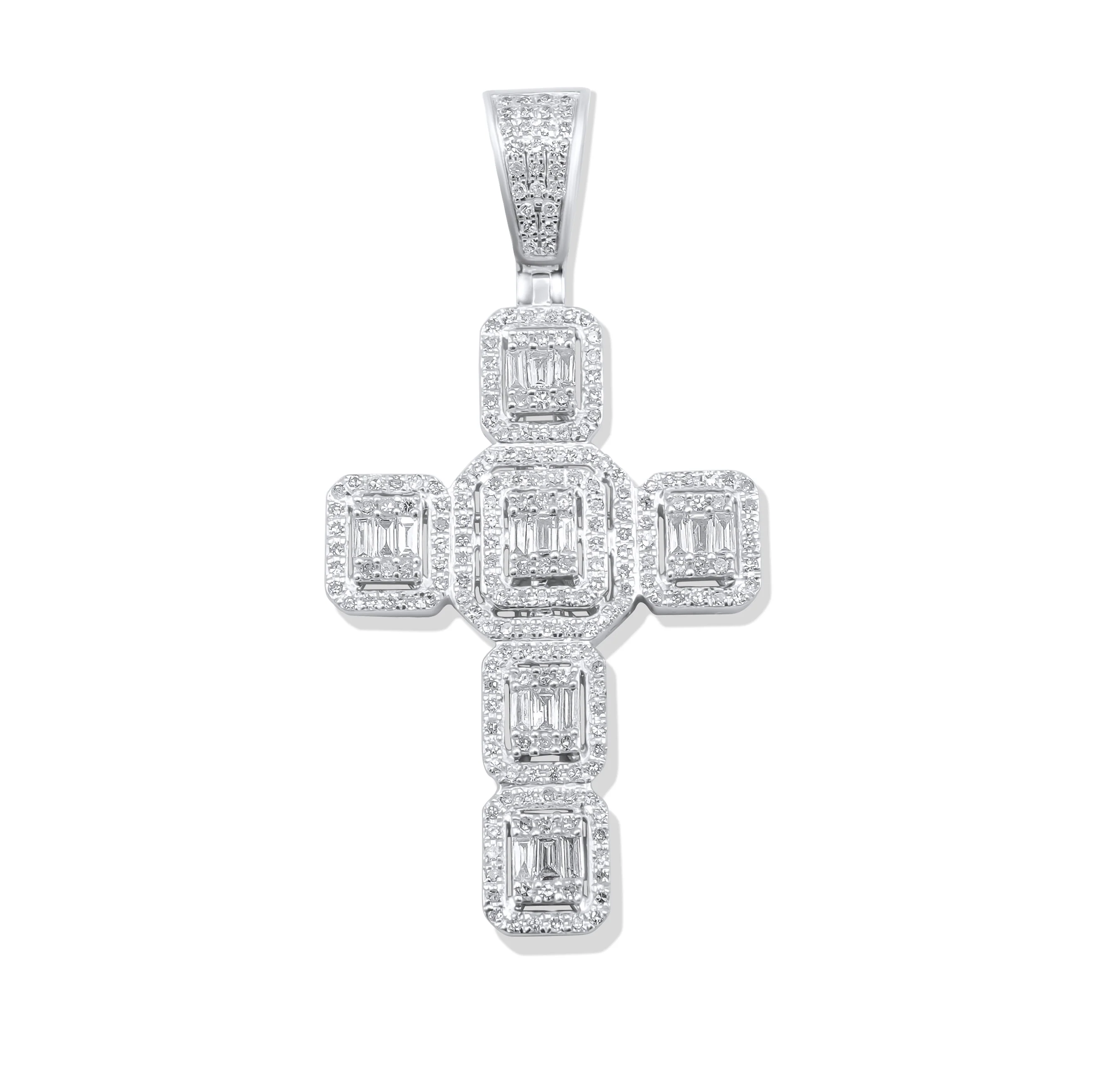 14K White Gold Cross Diamond Pendant 0.82ctw