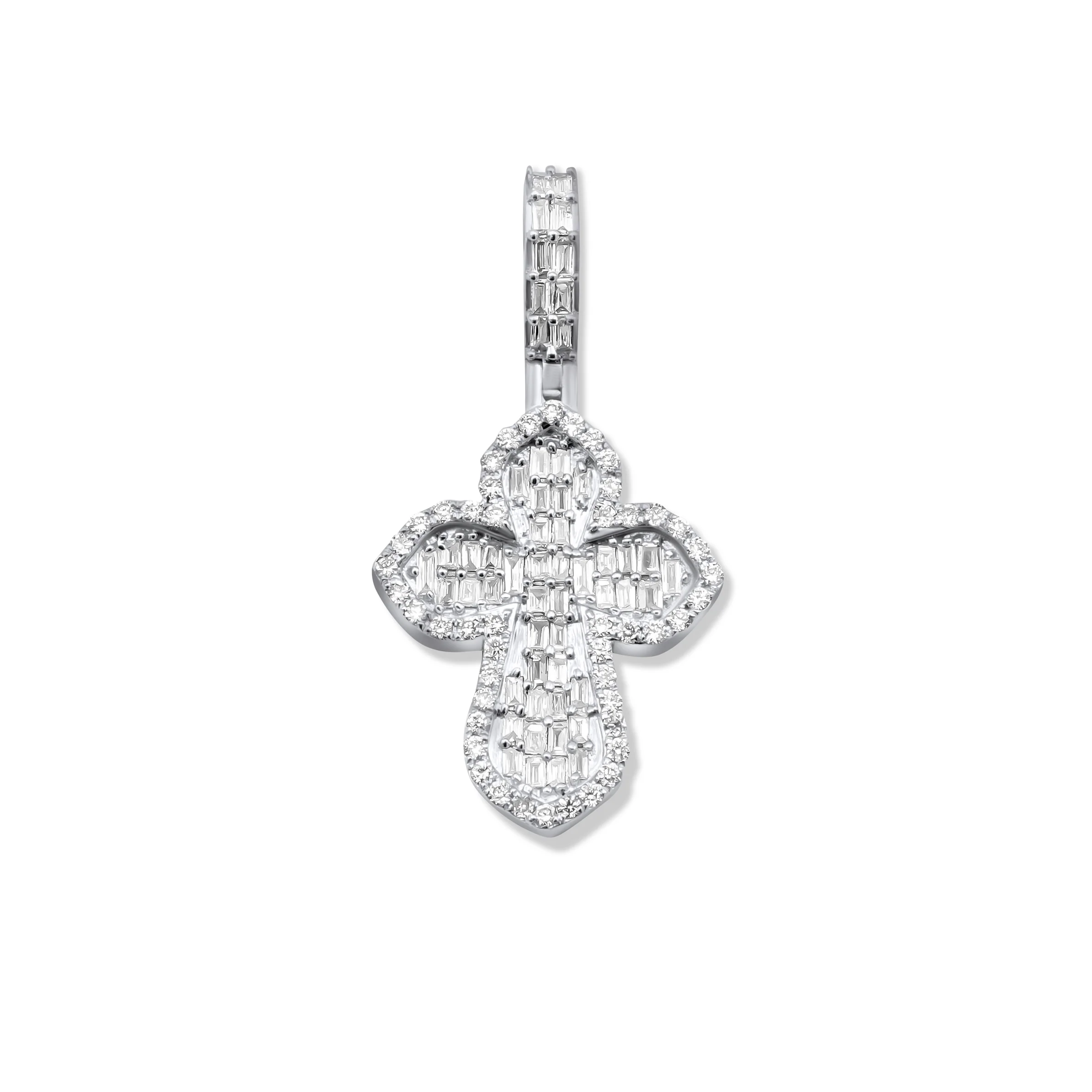 14K White Gold Diamond Cross Pendant 0.77 CT