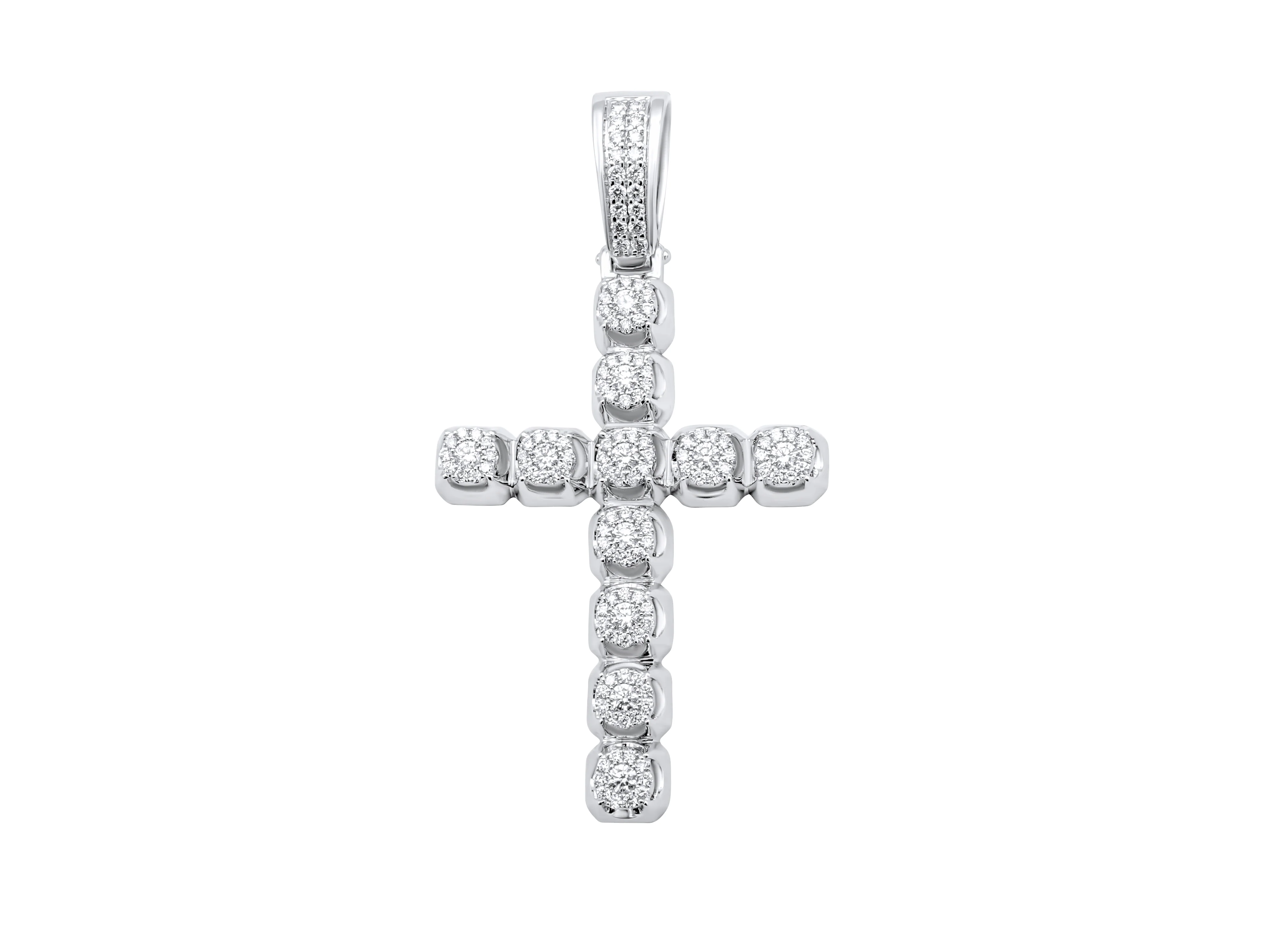 14k White Gold Diamond Cross Pendant 1.79ct
