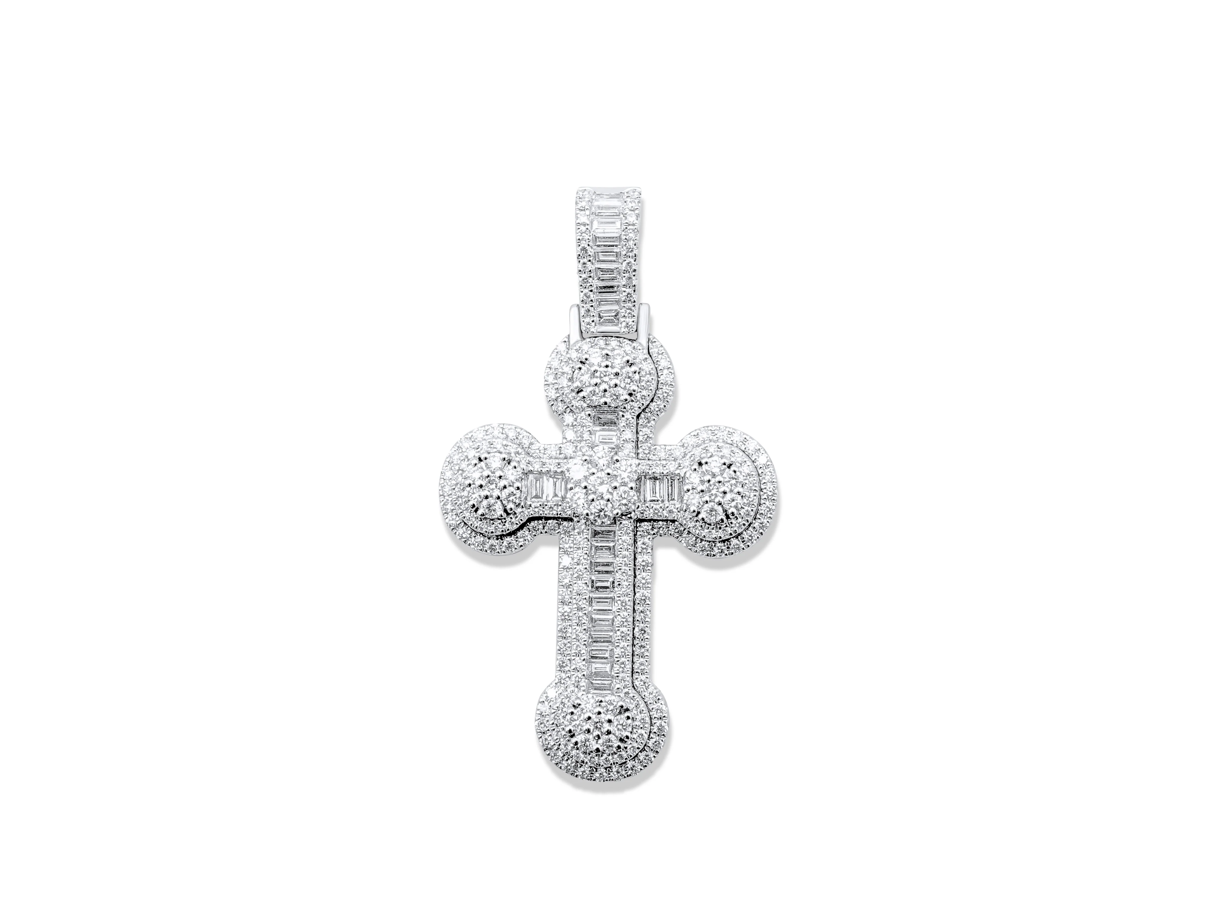 14K White Gold Diamond Cross Pendant 2.08 CT