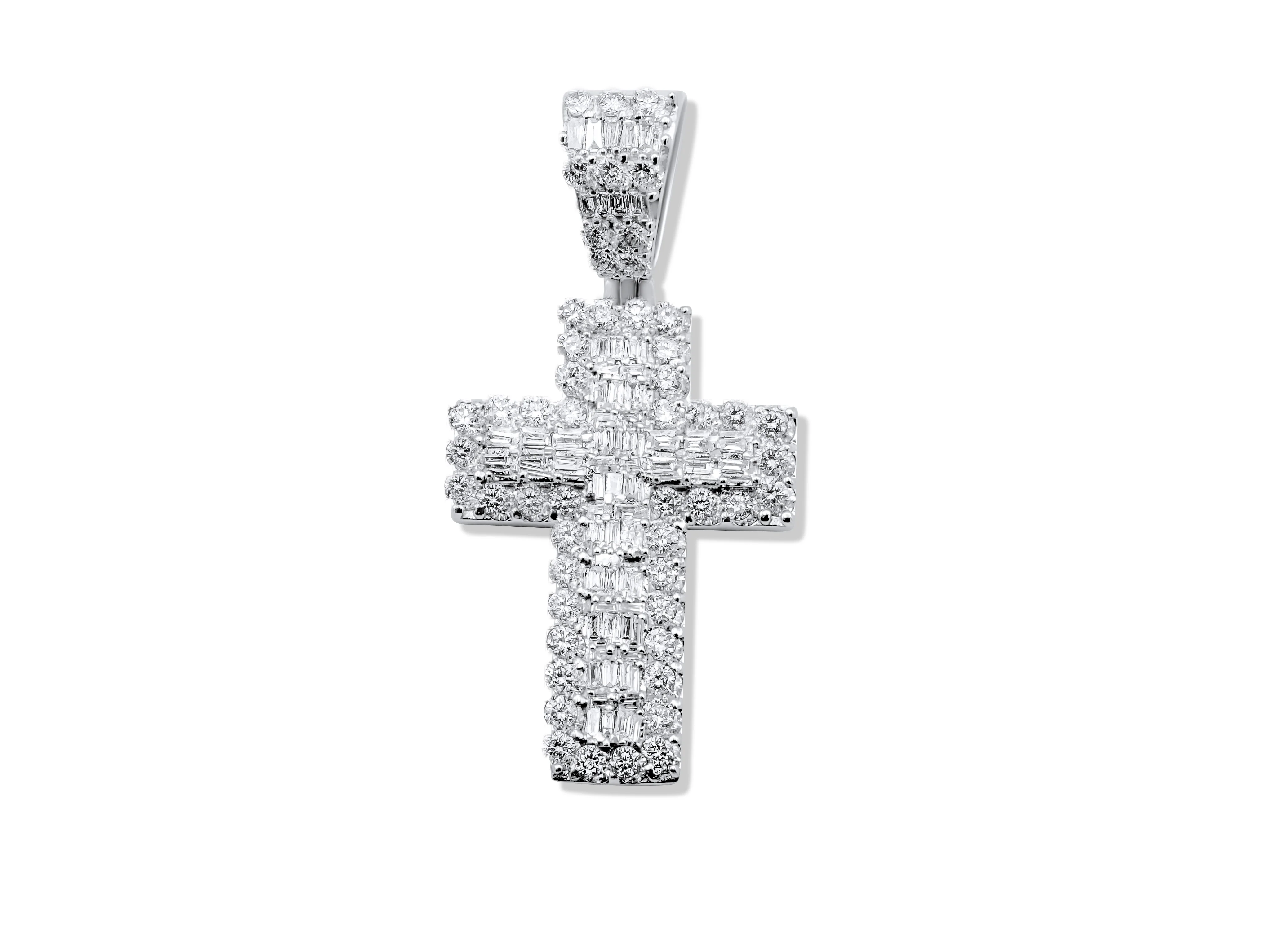 14K White Gold Diamond Cross Pendant 2.34 CT
