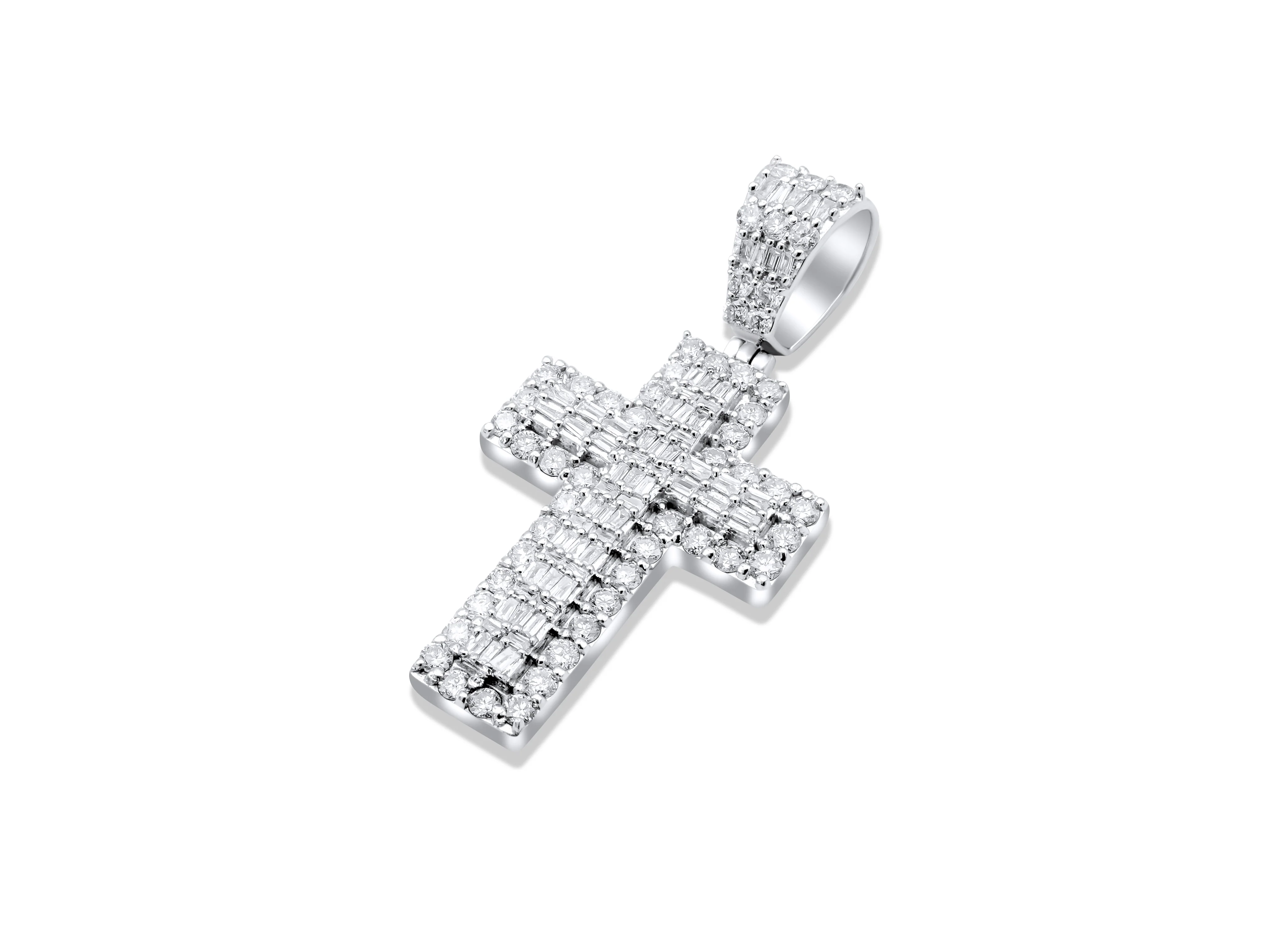 14K White Gold Diamond Cross Pendant 2.34 CT - Image 3