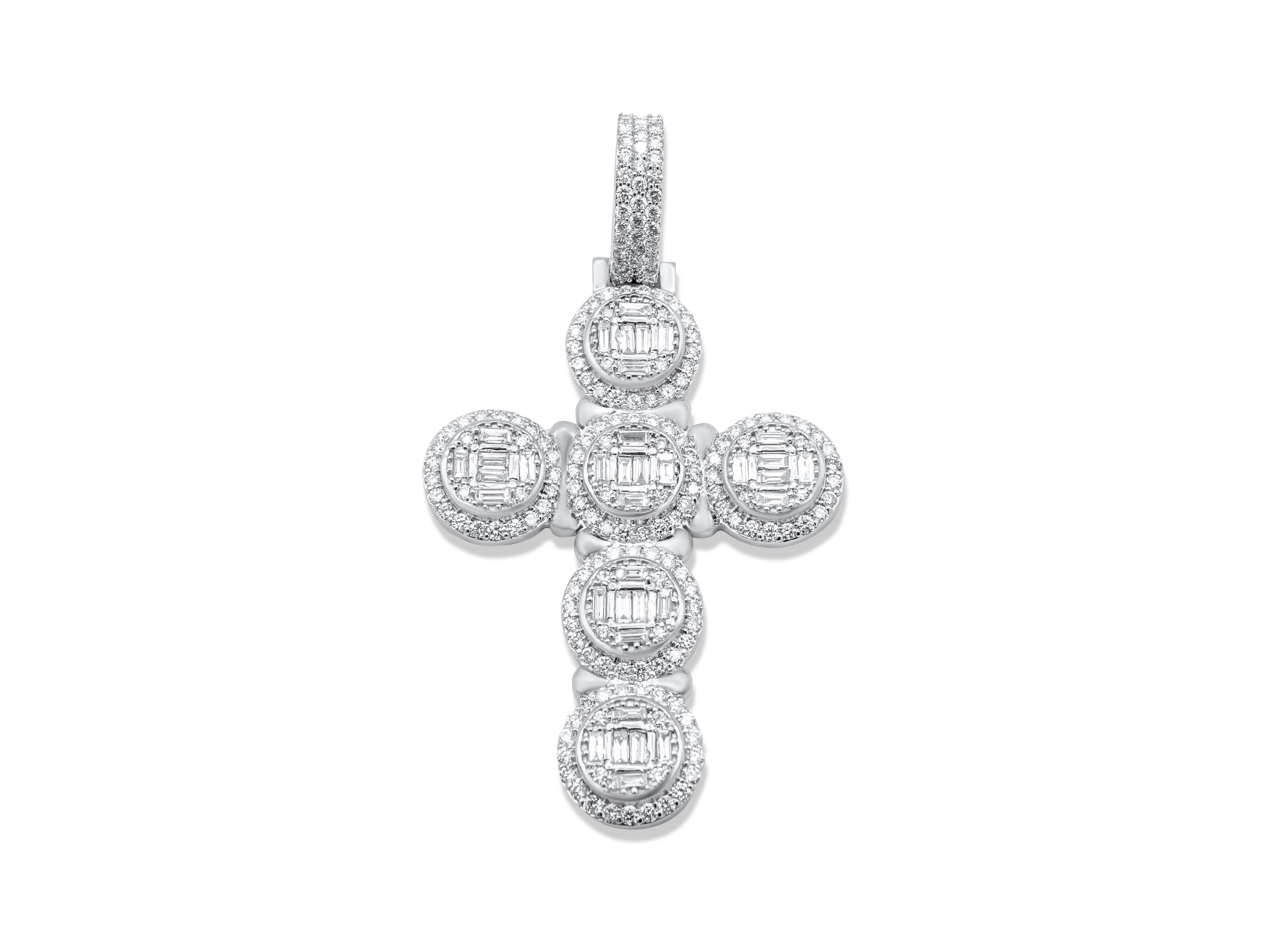 14k White Gold Diamond Cross Pendant 3.22ct