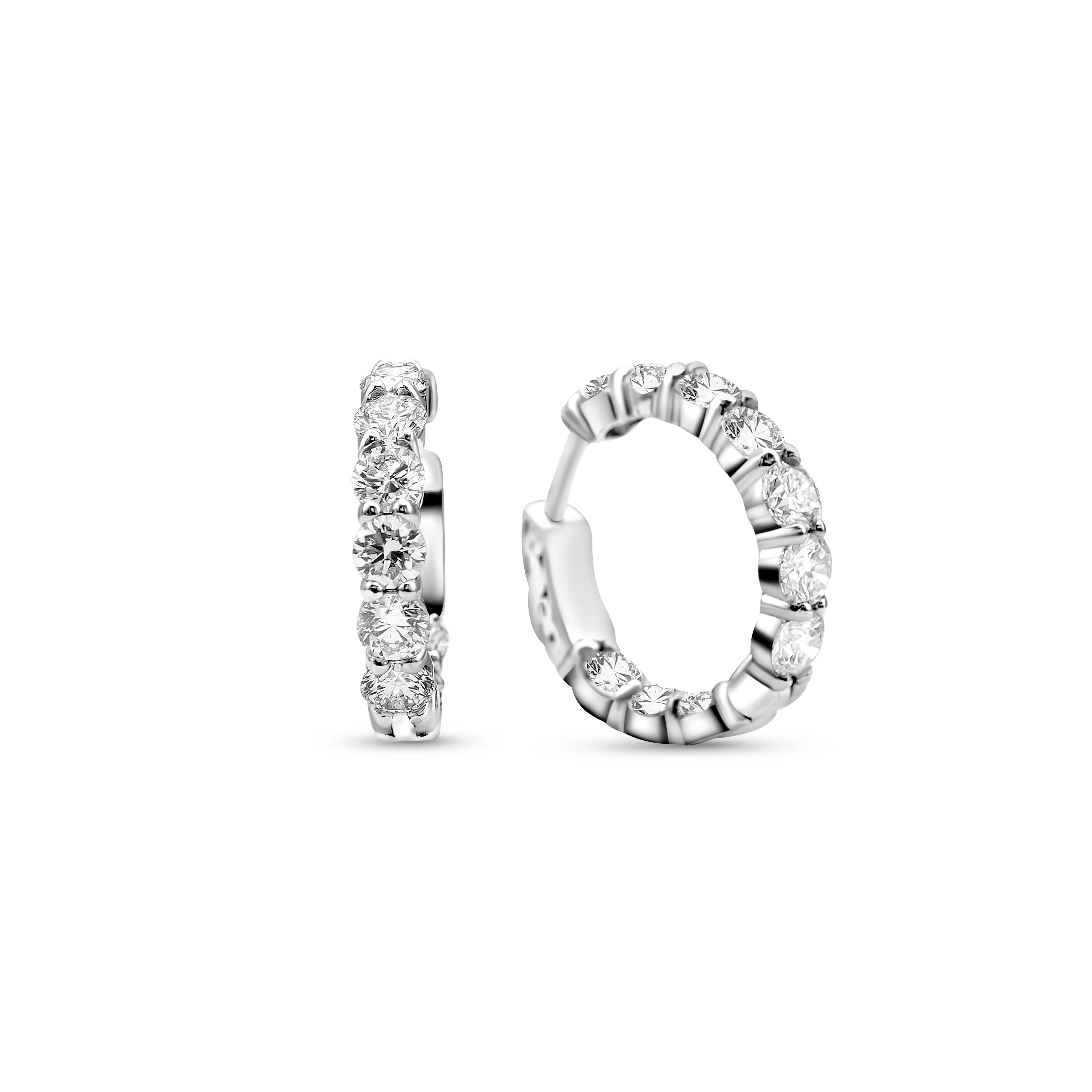14K White Gold Diamond Hoop Earrings 4.50 CT