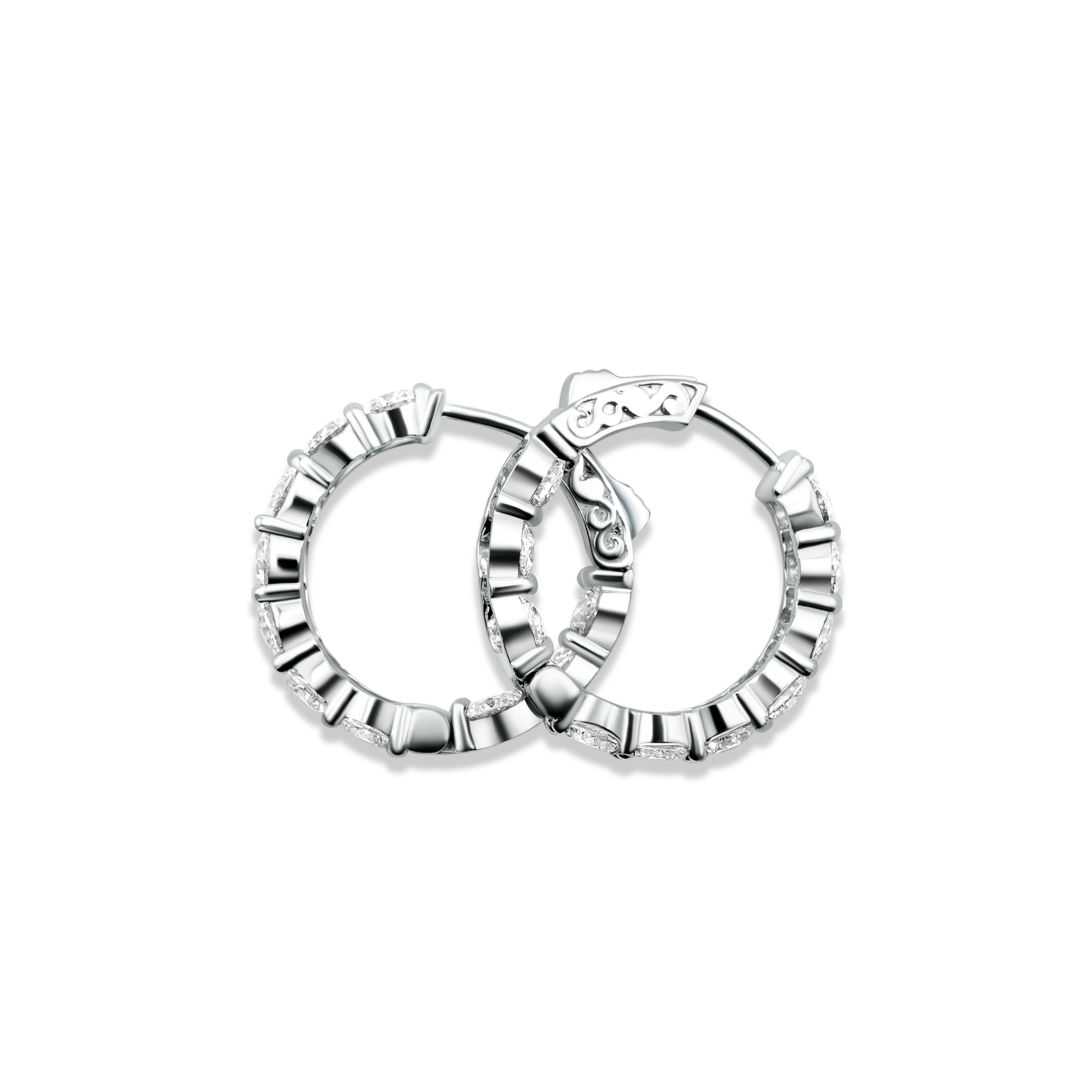 14K White Gold Diamond Hoop Earrings 4.50 CT - Image 3