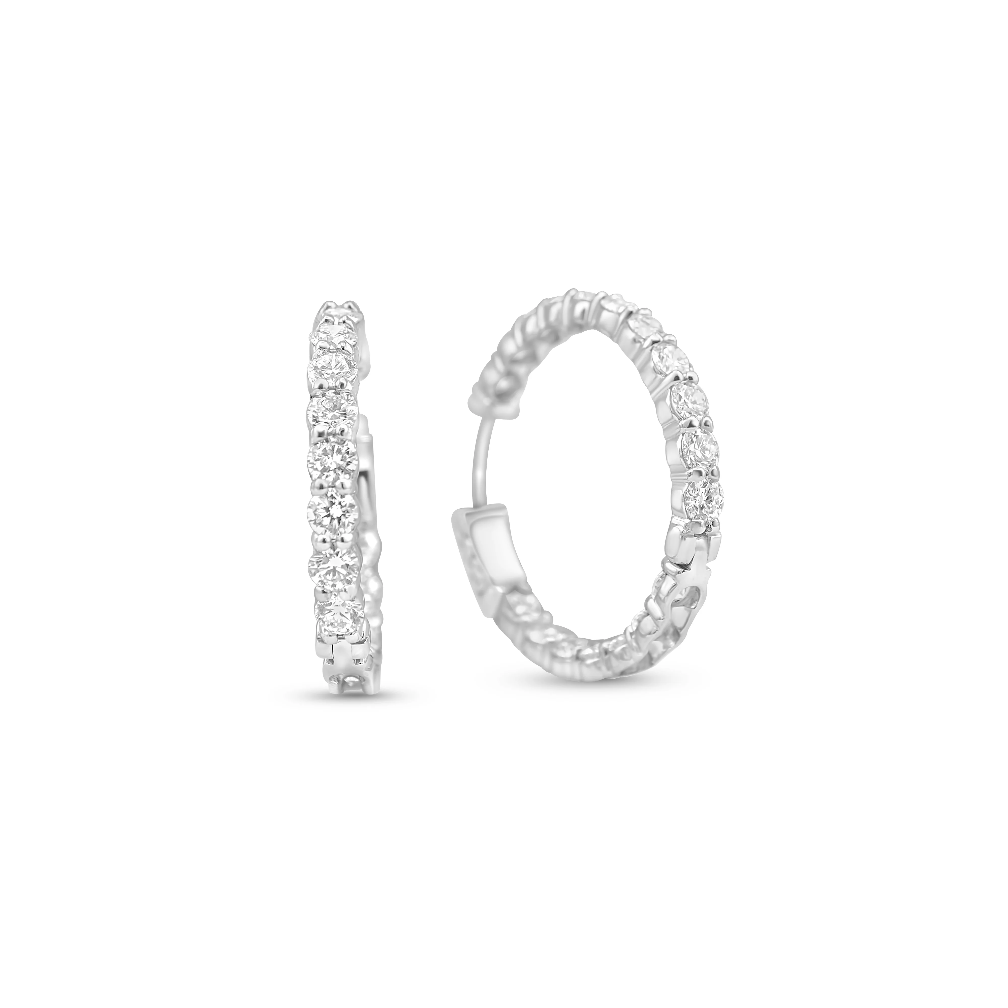 14K White Gold Diamond Hoop Earrings 5.19 CT