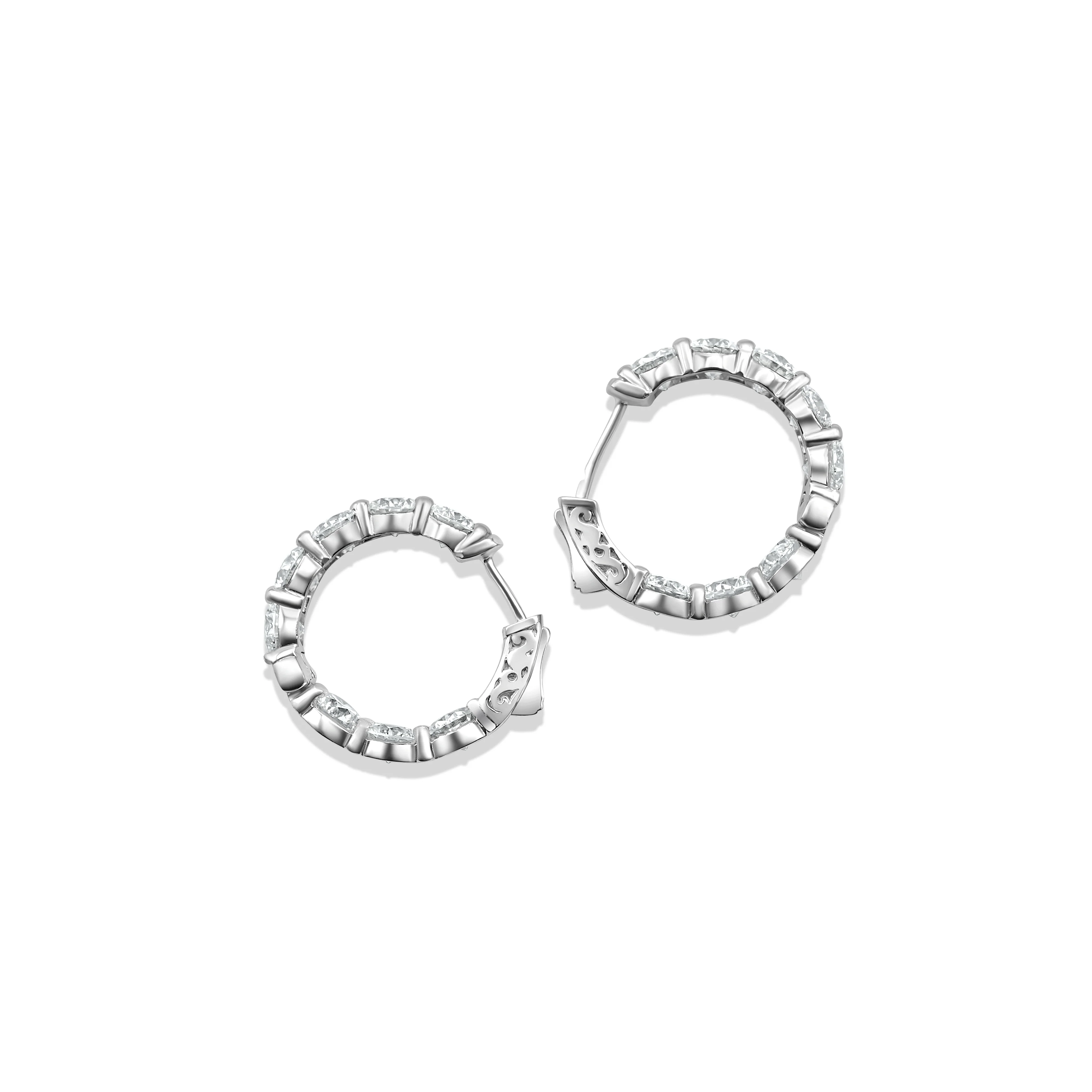 14K White Gold Diamond Hoop Earrings 8.17 CT - Image 3