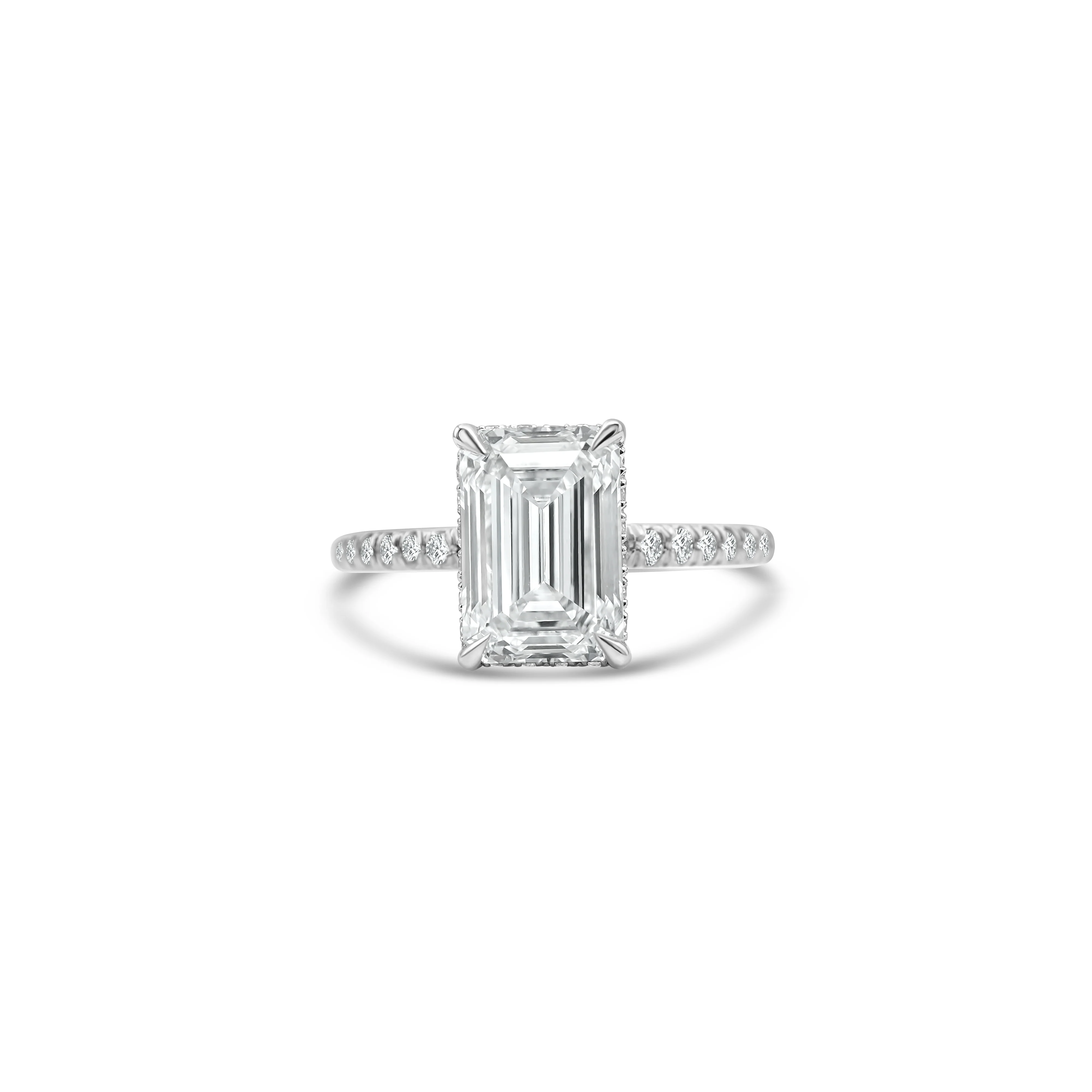 14K White Gold Emerald-Cut Diamond Engagement Ring 3.40 CT