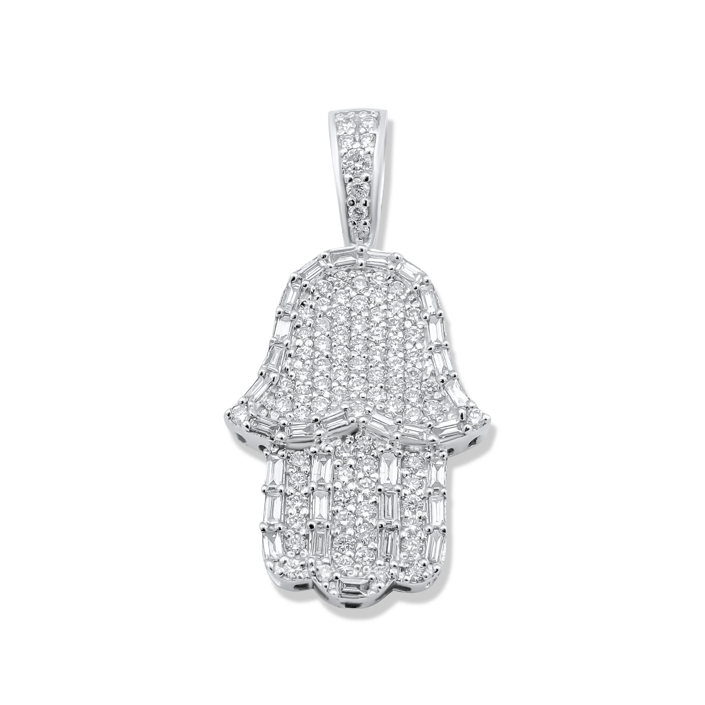 14K White Gold hamsa Diamond Pendant 1.49 CT