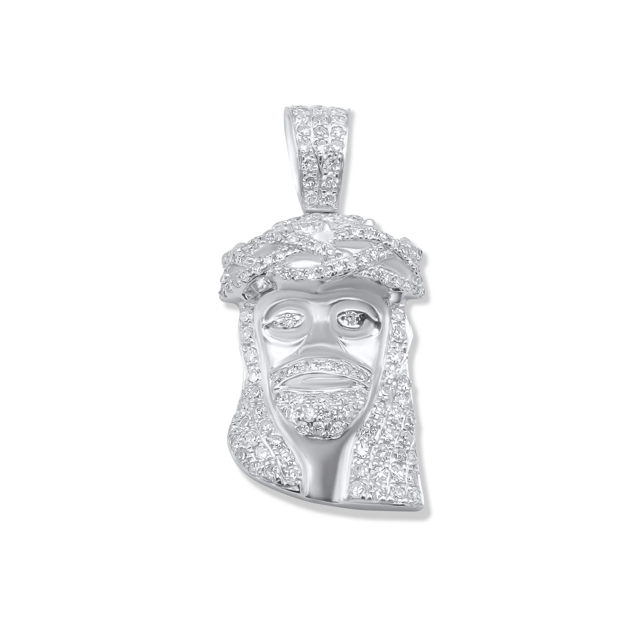 14K White Gold Jesus Diamond Pendant 0.75 CT