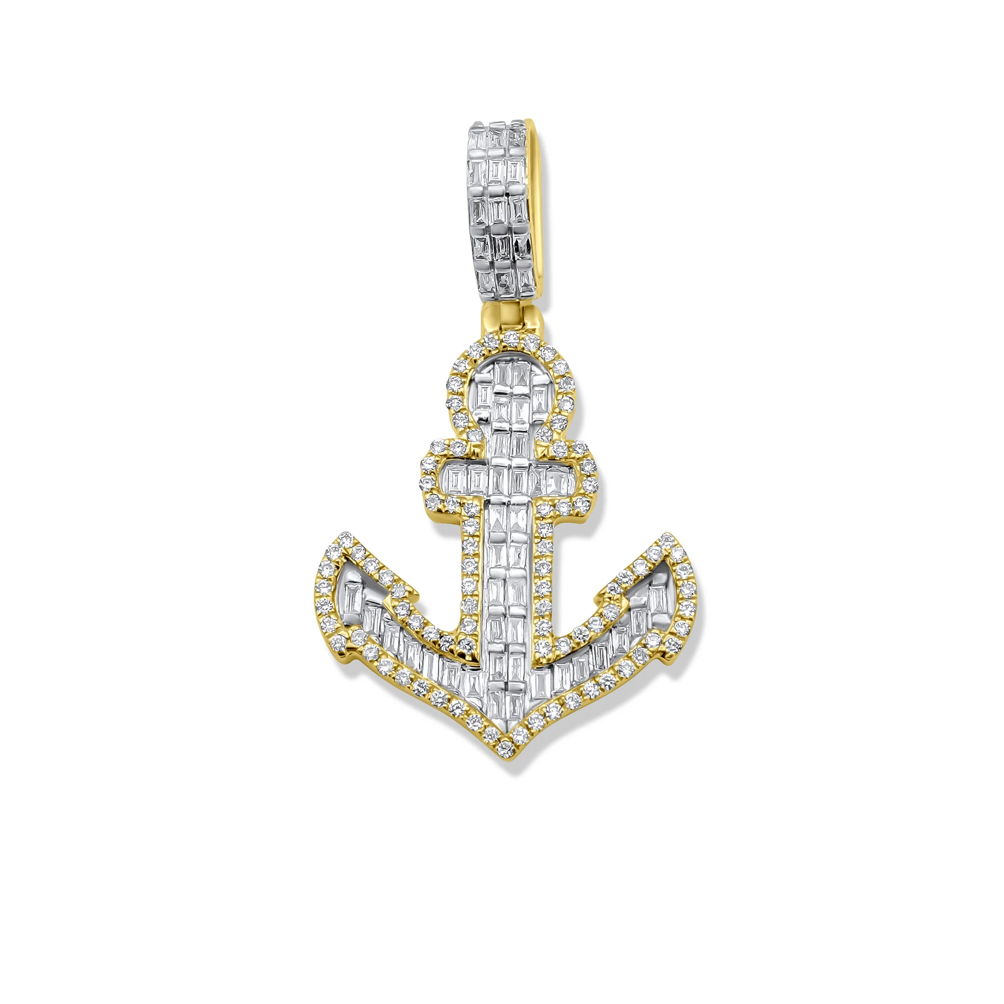 14K Yellow Gold Anchor Diamond Pendant 0.67 CT