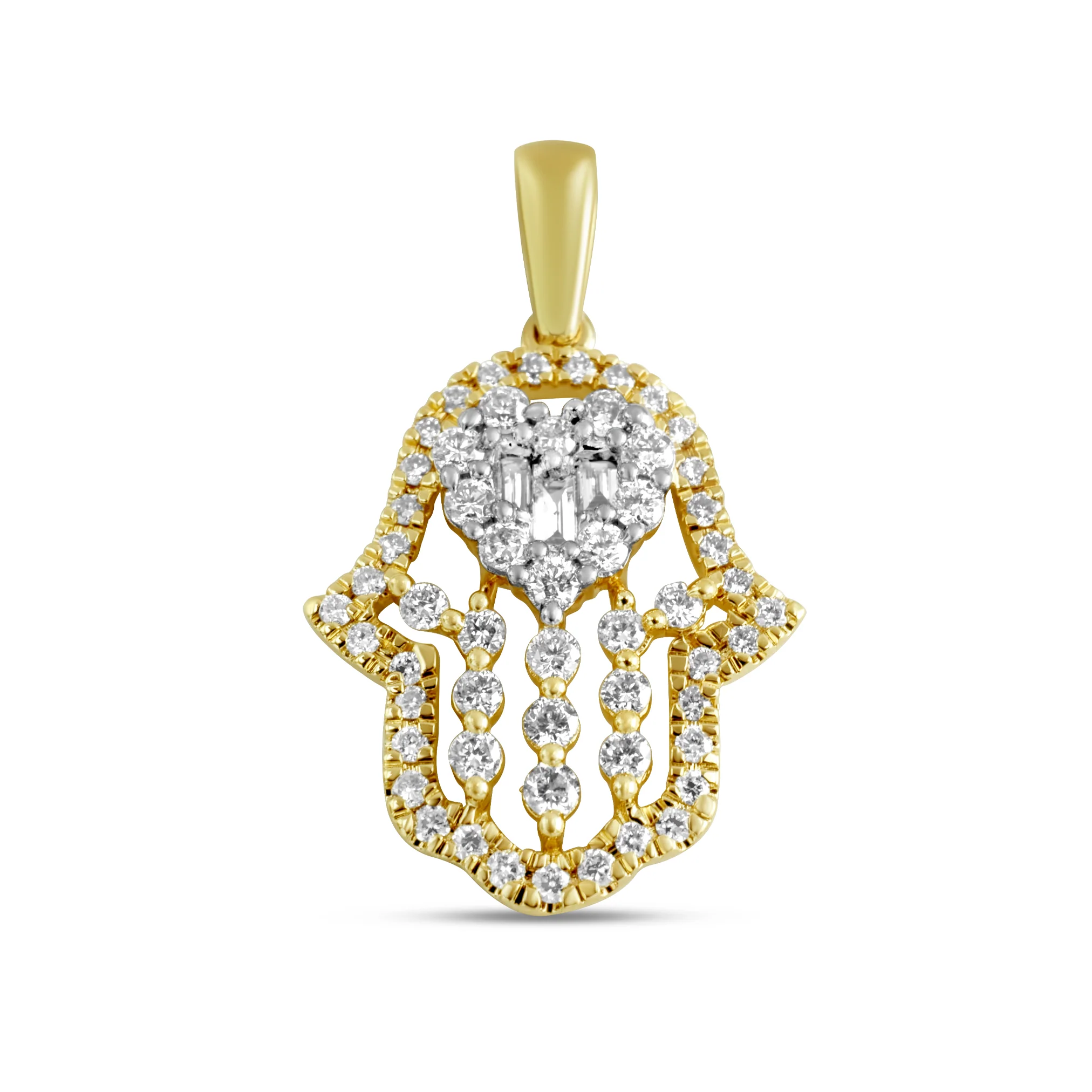 14k Yellow Gold Diamond Hamsa Pendant 0.52Ctw