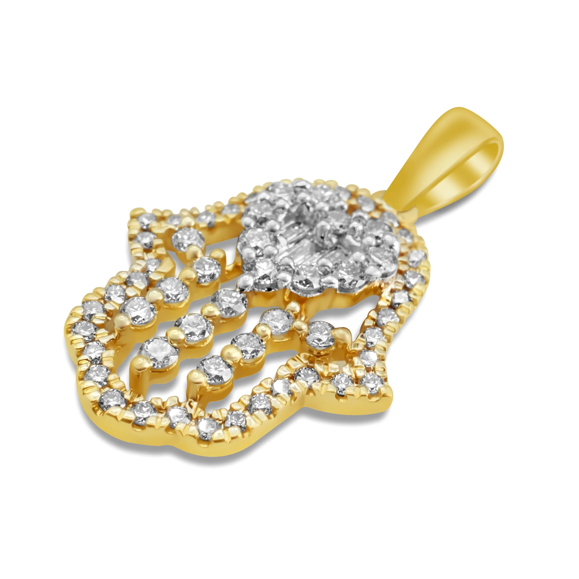 14k Yellow Gold Diamond Hamsa Pendant 0.52Ctw - Image 2