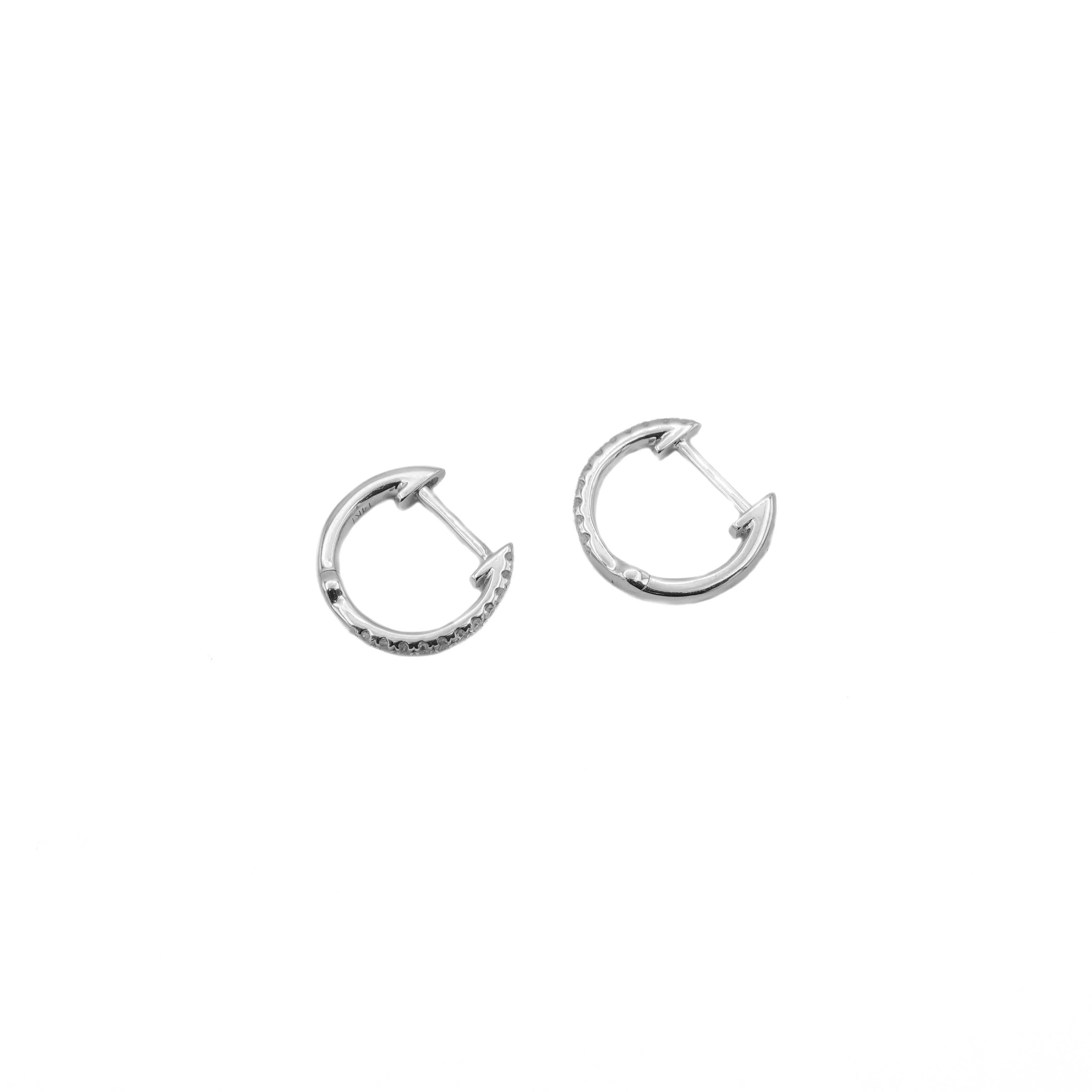 14K White Gold Diamond Hoop Earrings 0.12 CT - Image 3