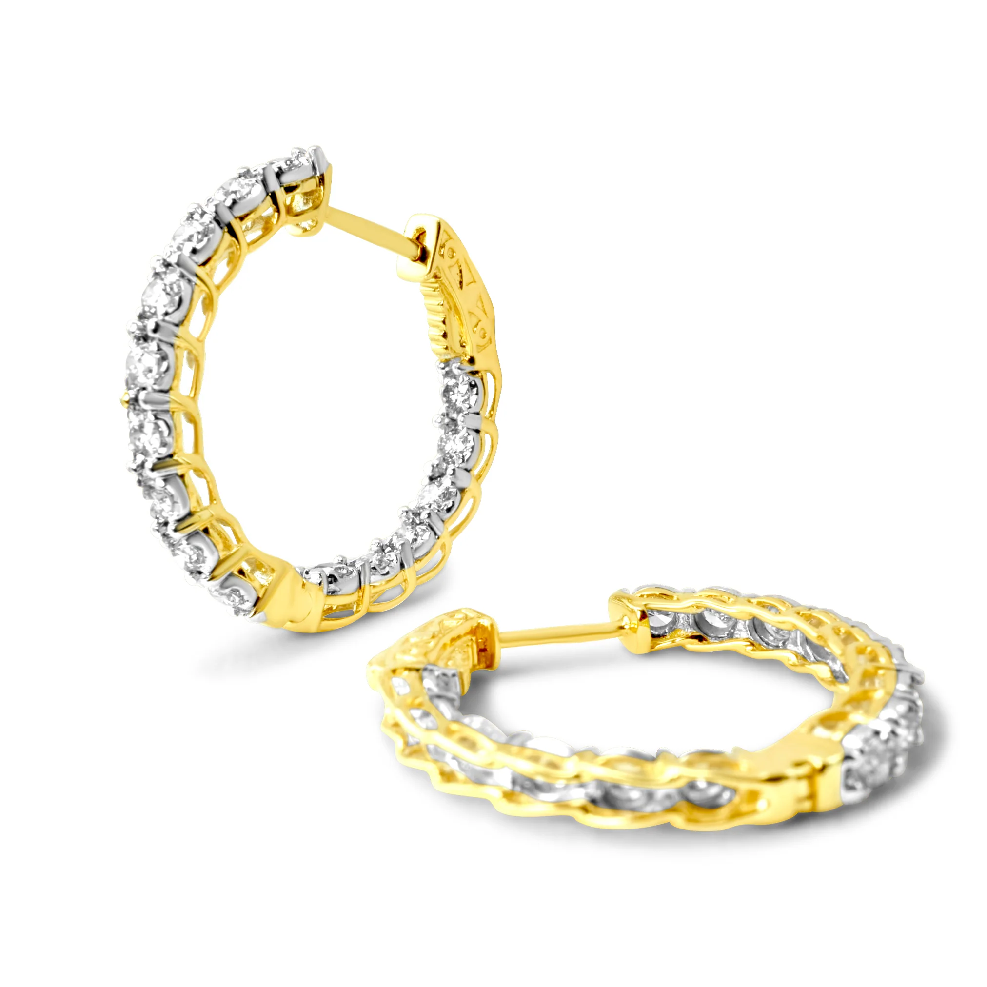 14K Yellow Gold Diamond Hoop Earrings 0.99ctw - Image 3