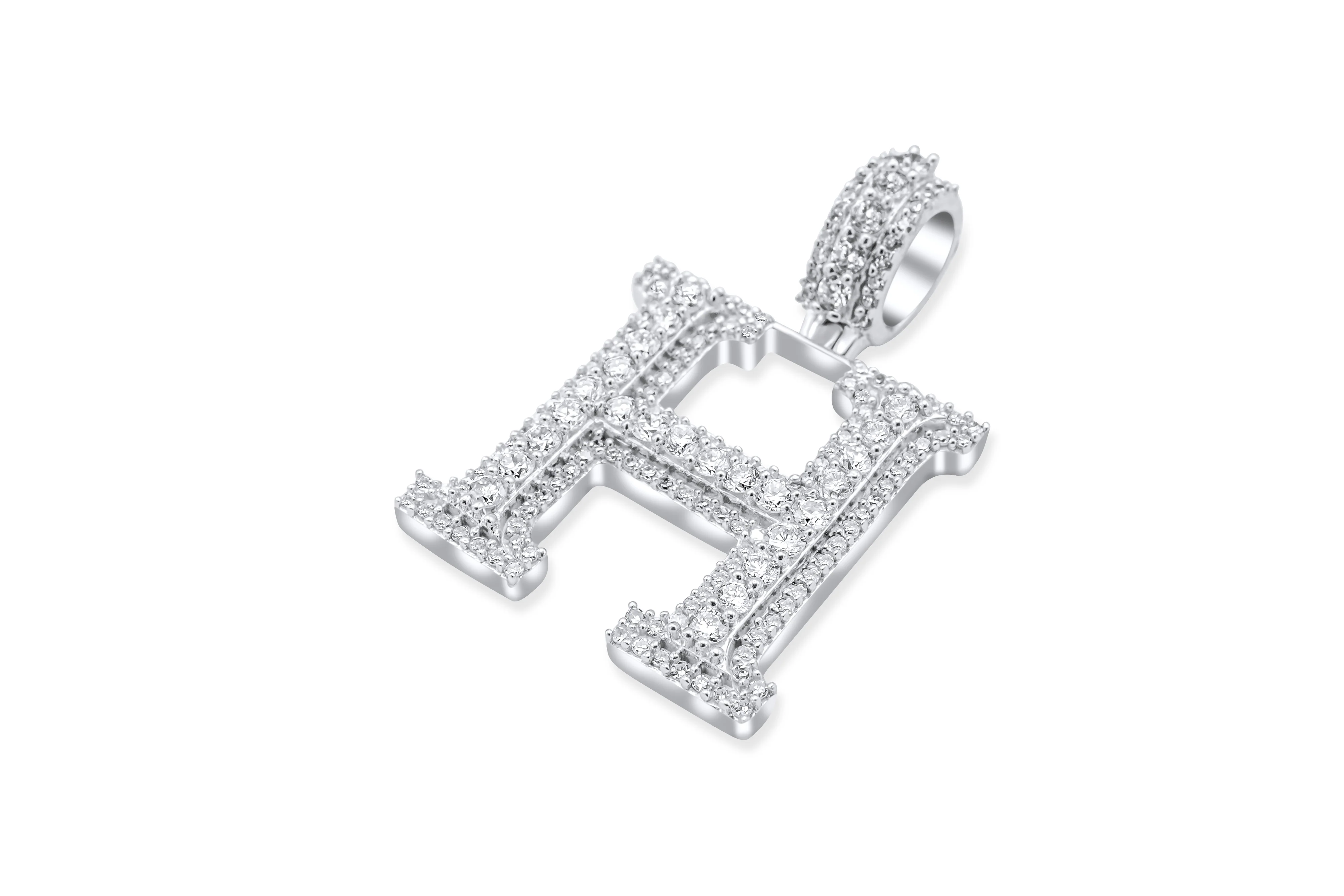 14K White Gold Diamond Initial "H" Pendant - 1.02 CT - Image 4