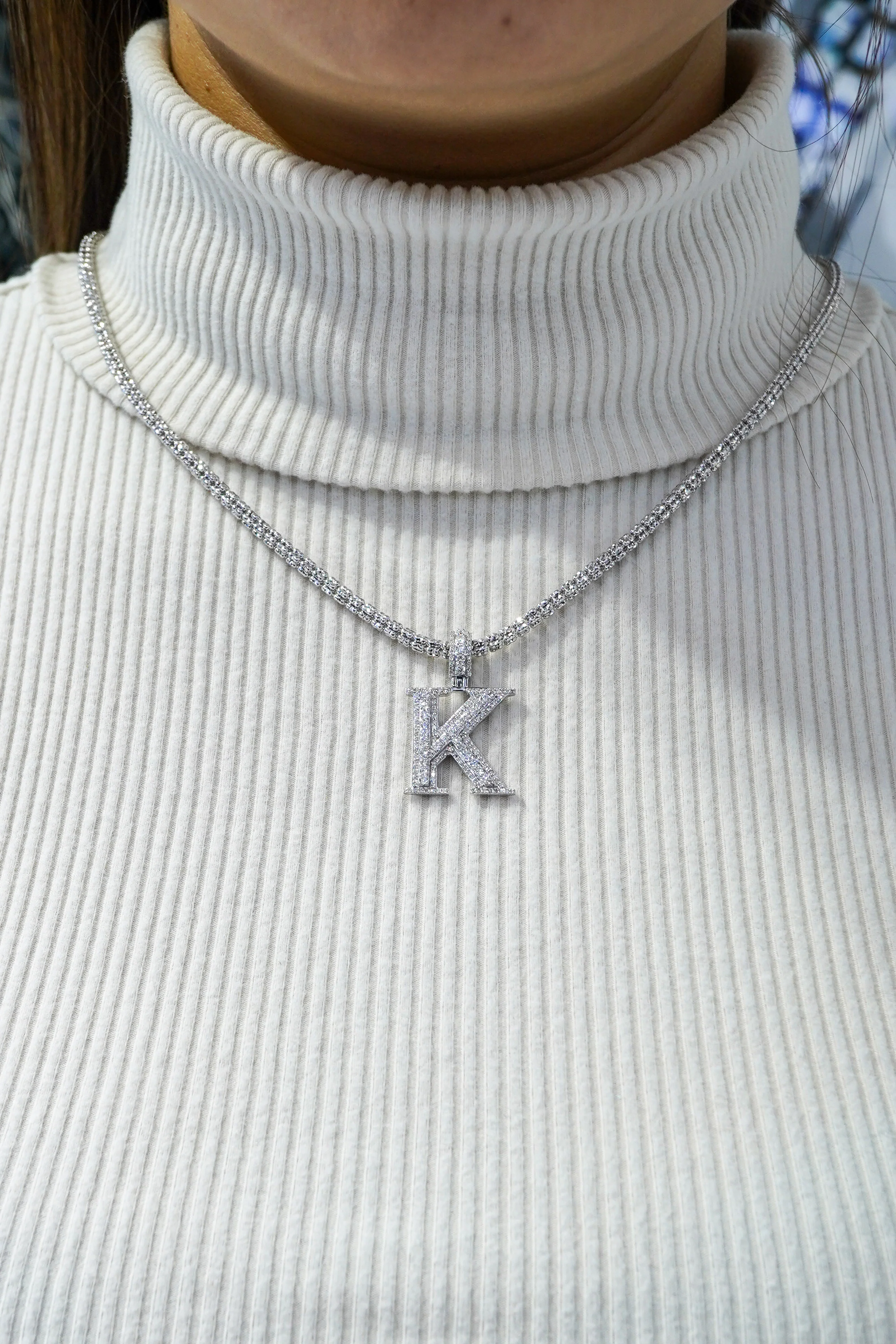 14k White Gold Diamond Initial "K" Pendant 1.00 CT - Image 3