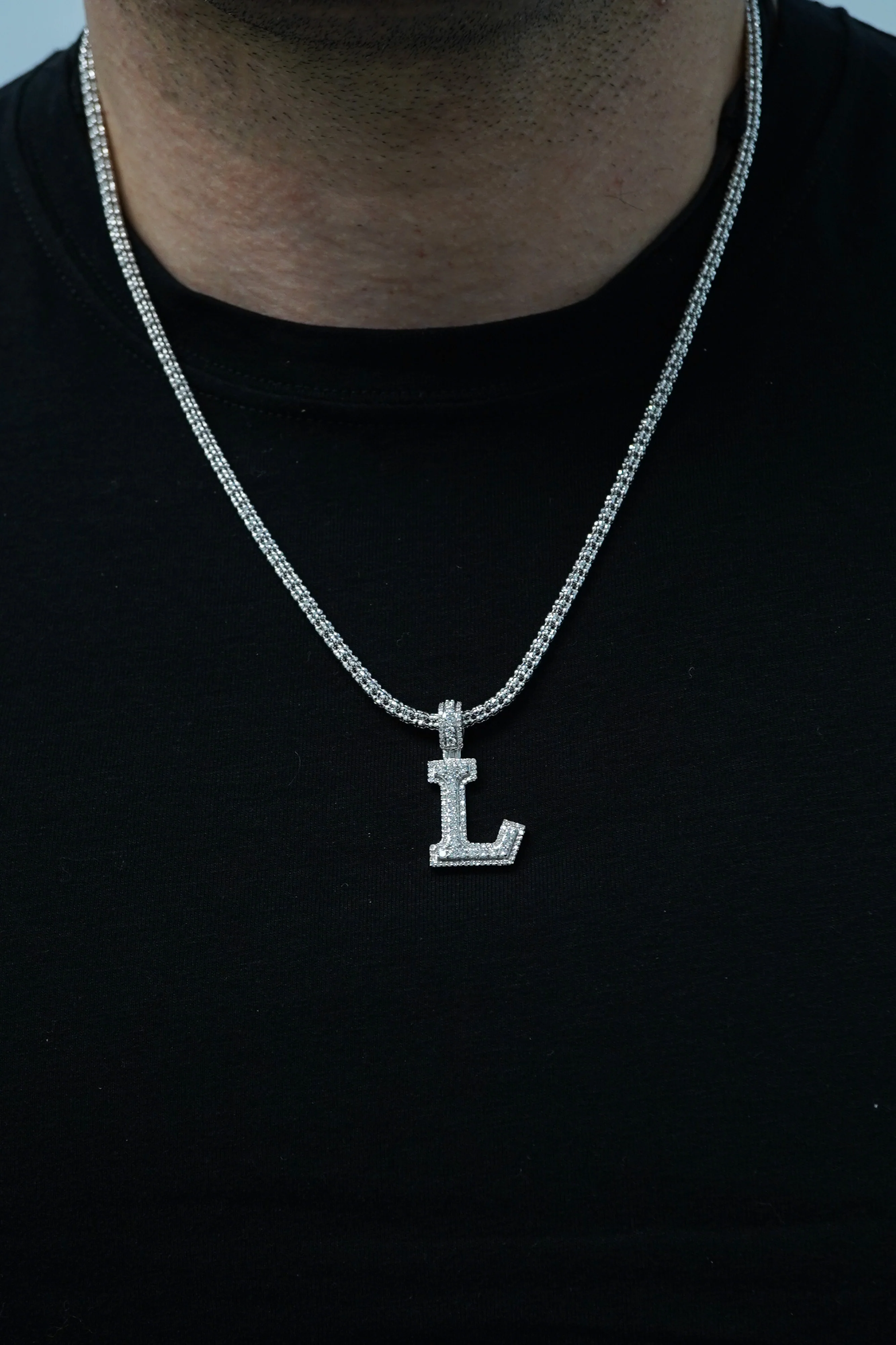 14k White Gold Diamond Initial "L" Pendant  0.85 CT - Image 2