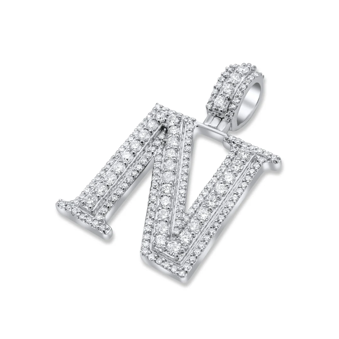 14k White Gold Diamond Initial "N" Pendant 1.07 CT - Image 3