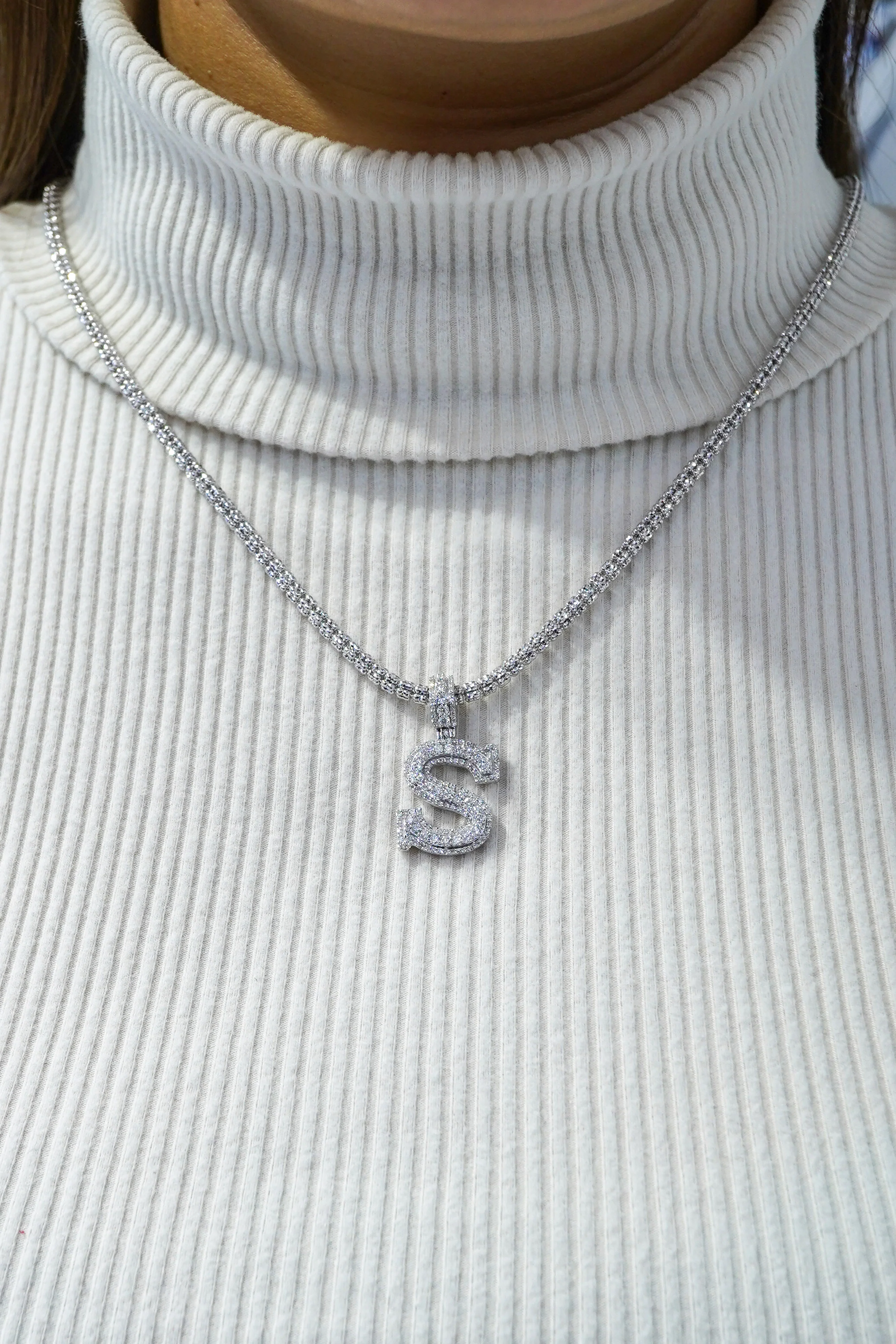 14k White Gold Diamond Initial "S" Pendant  1.00 CT - Image 3