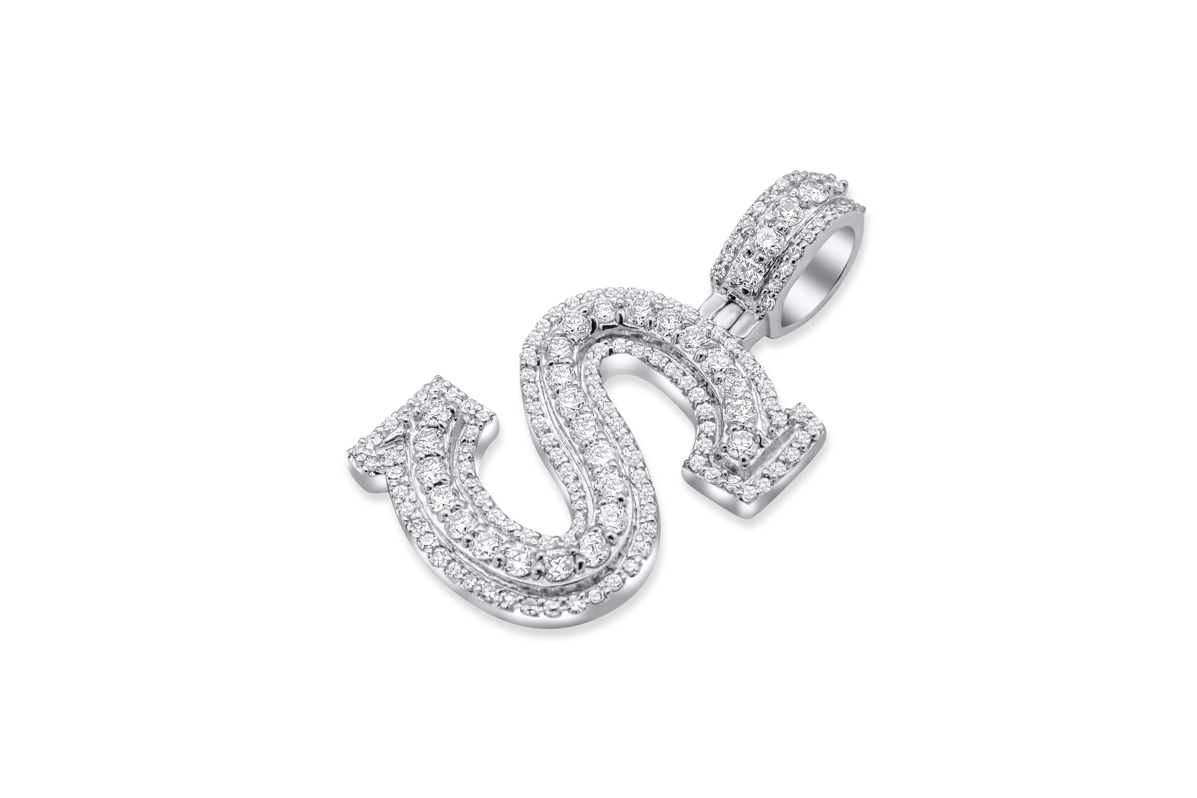 14k White Gold Diamond Initial "S" Pendant  1.00 CT - Image 4