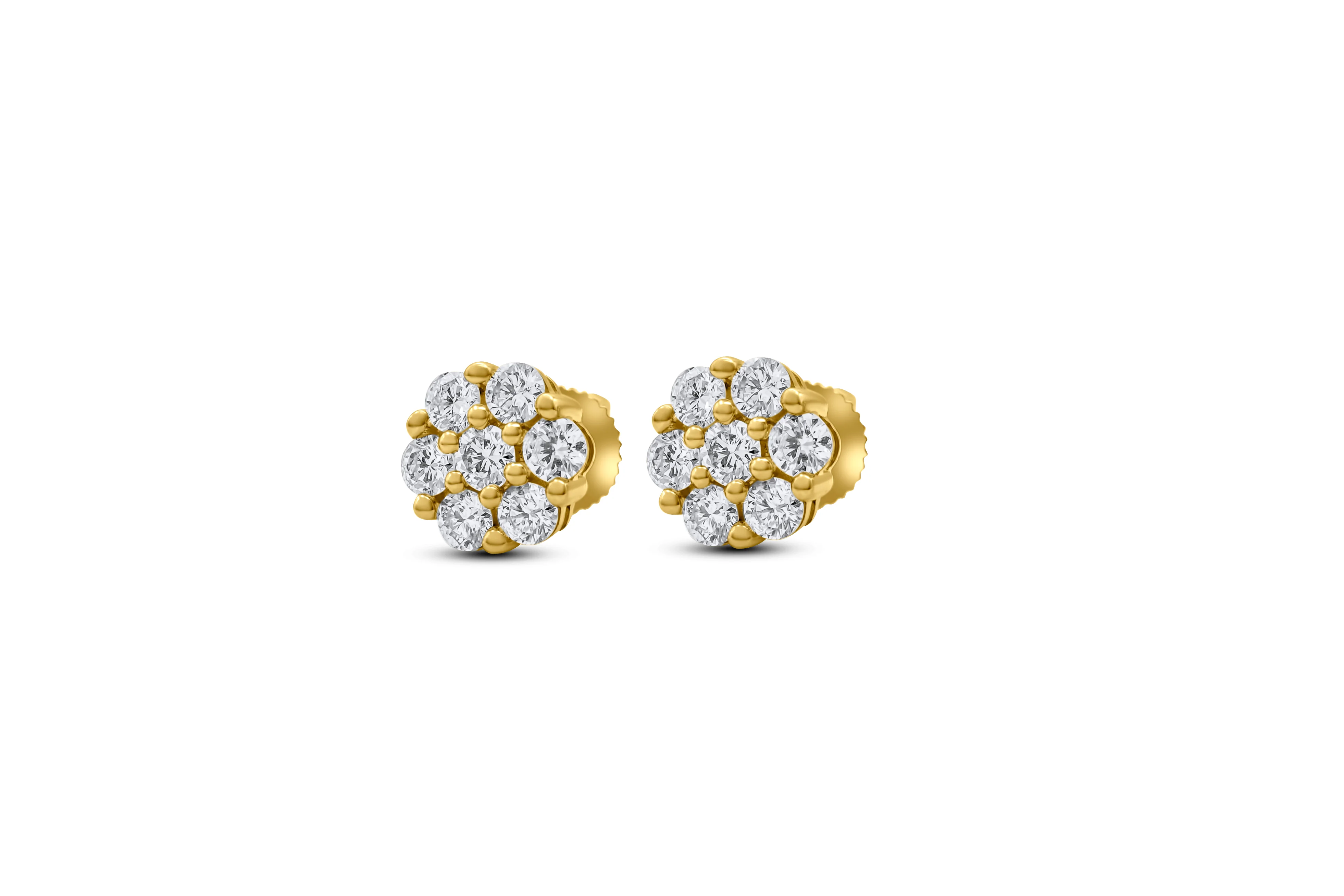 14K Yellow Gold Diamond Stud Earrings 1.16 CT - Image 2