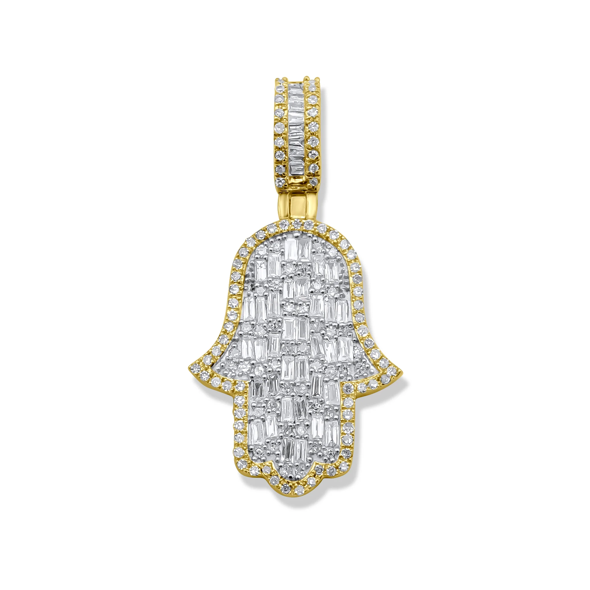 14K Yellow Gold hamsa Diamond Pendant 0.76 CT