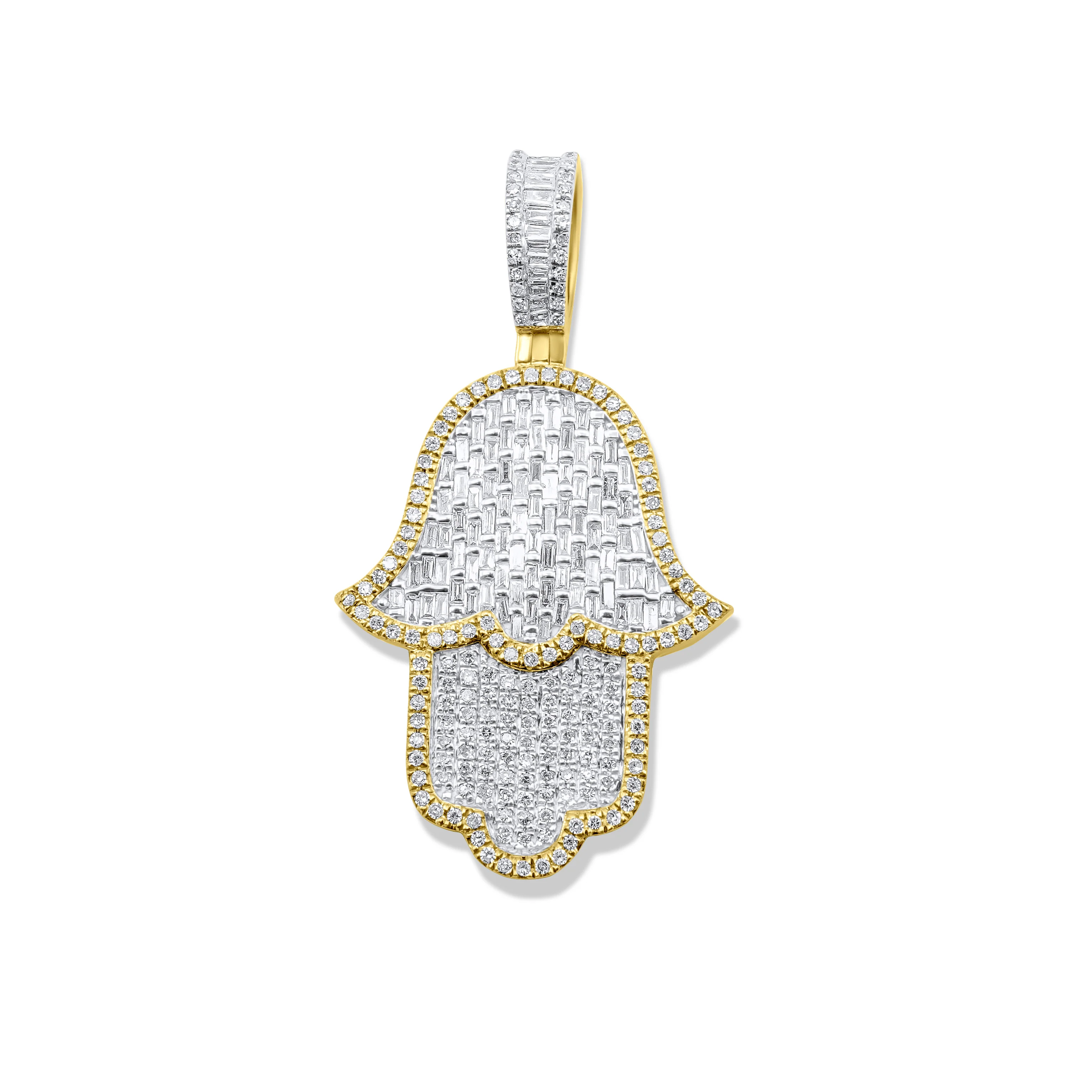 14K Yellow Gold Hamsa Diamond Pendant 1.35 CT