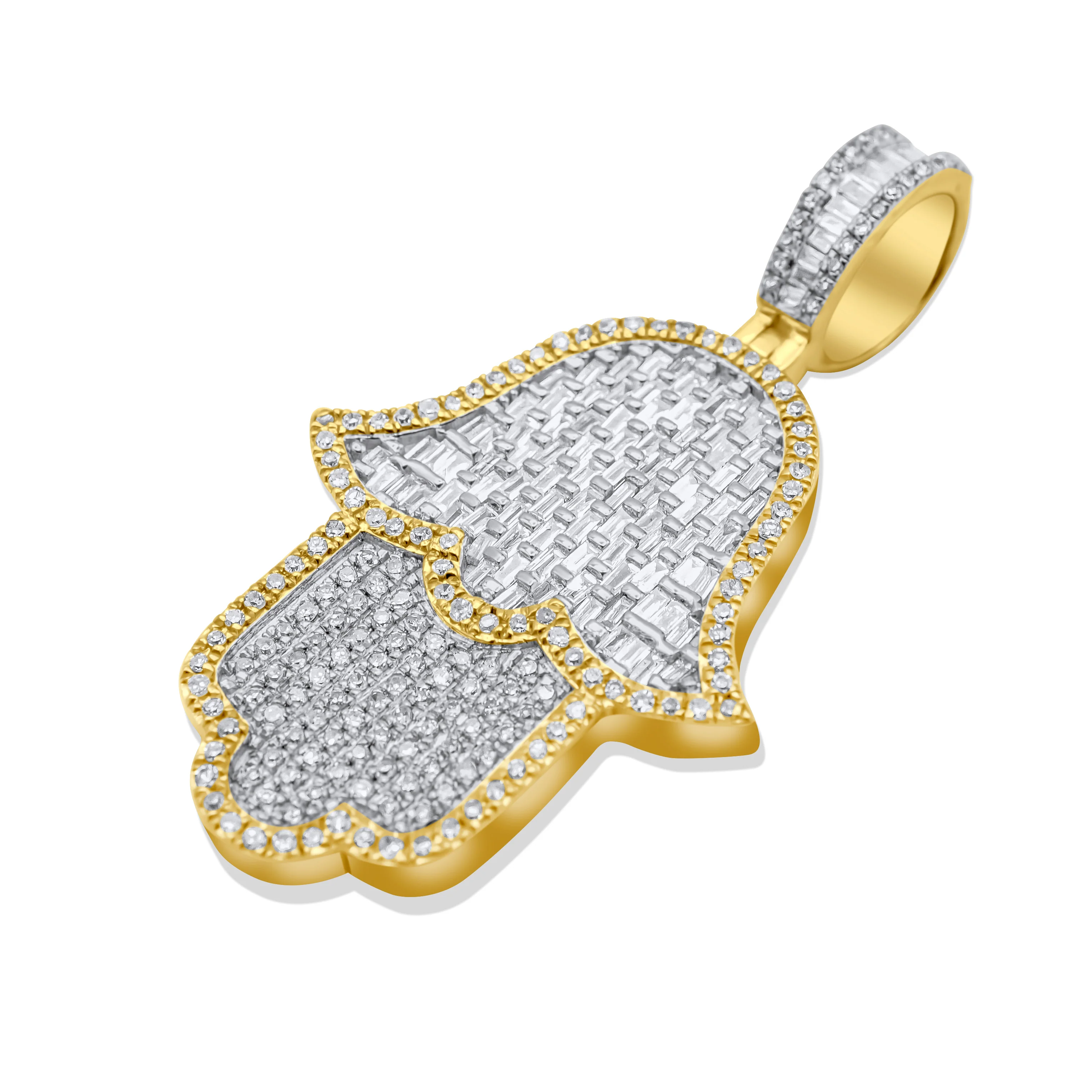 14K Yellow Gold Hamsa Diamond Pendant 1.35 CT - Image 3