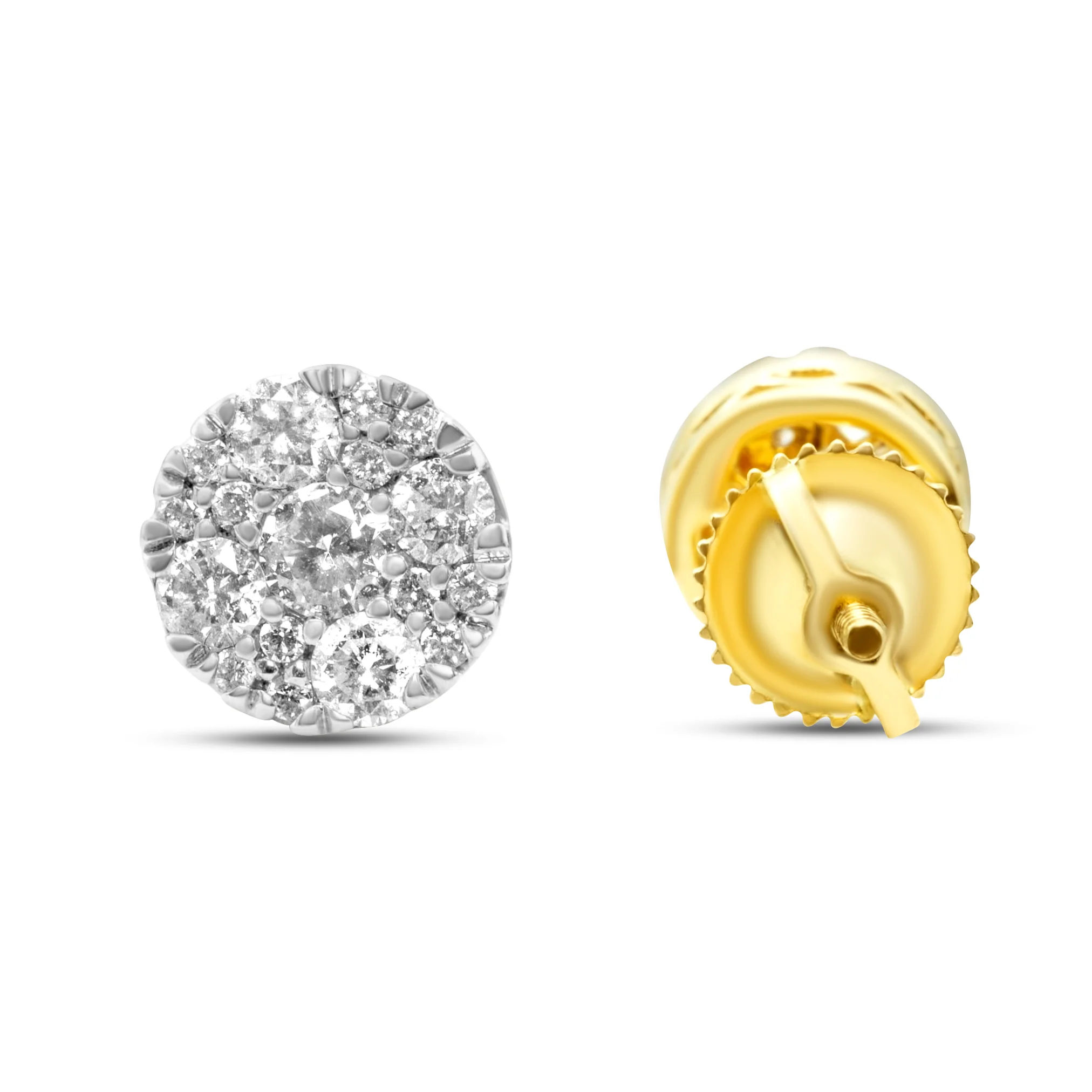 14K Yellow Gold Round Diamond Cluster Stud Earrings 0.75 CT - Image 3
