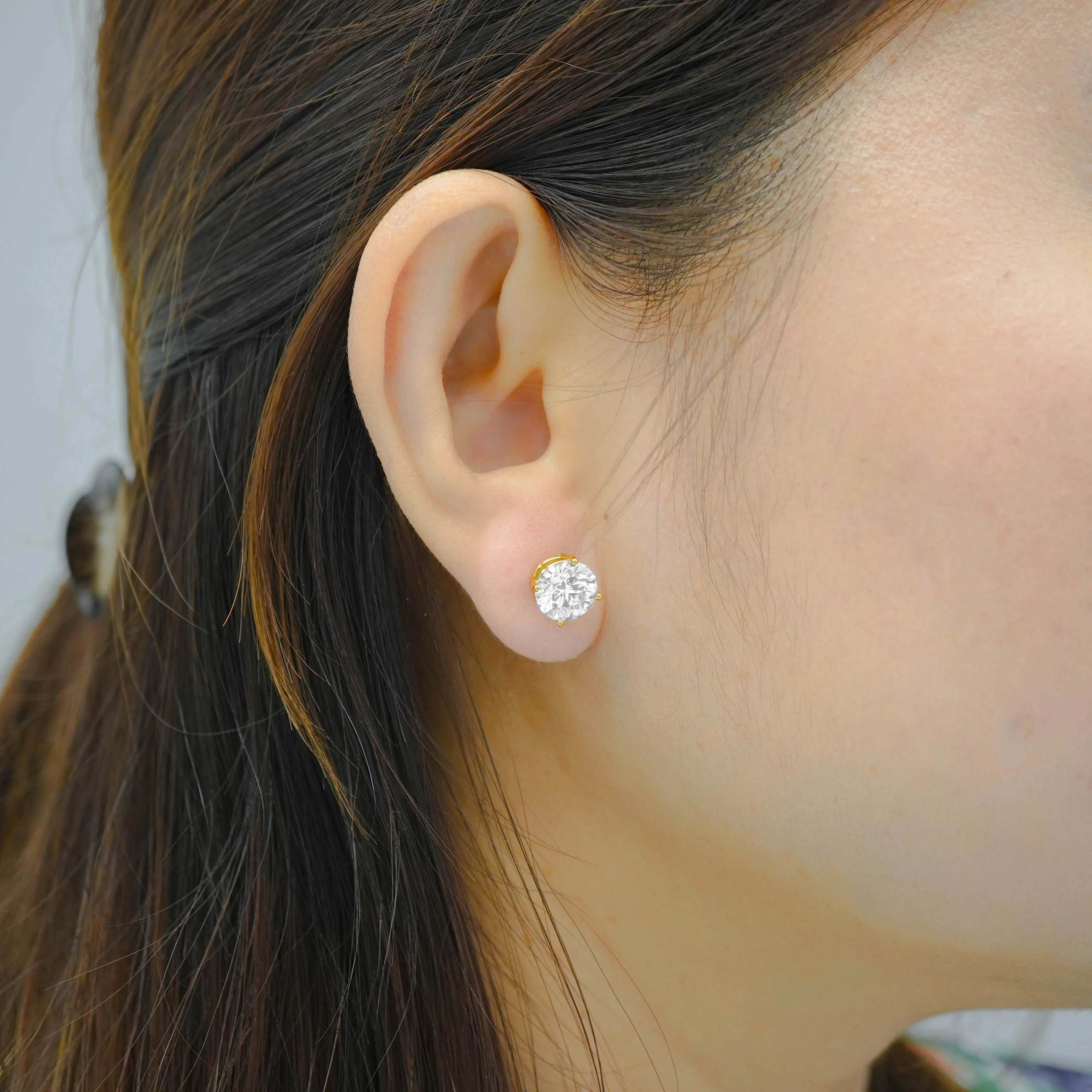 14K Yellow Gold Round Stud Earrings 4.15 CT - Image 2