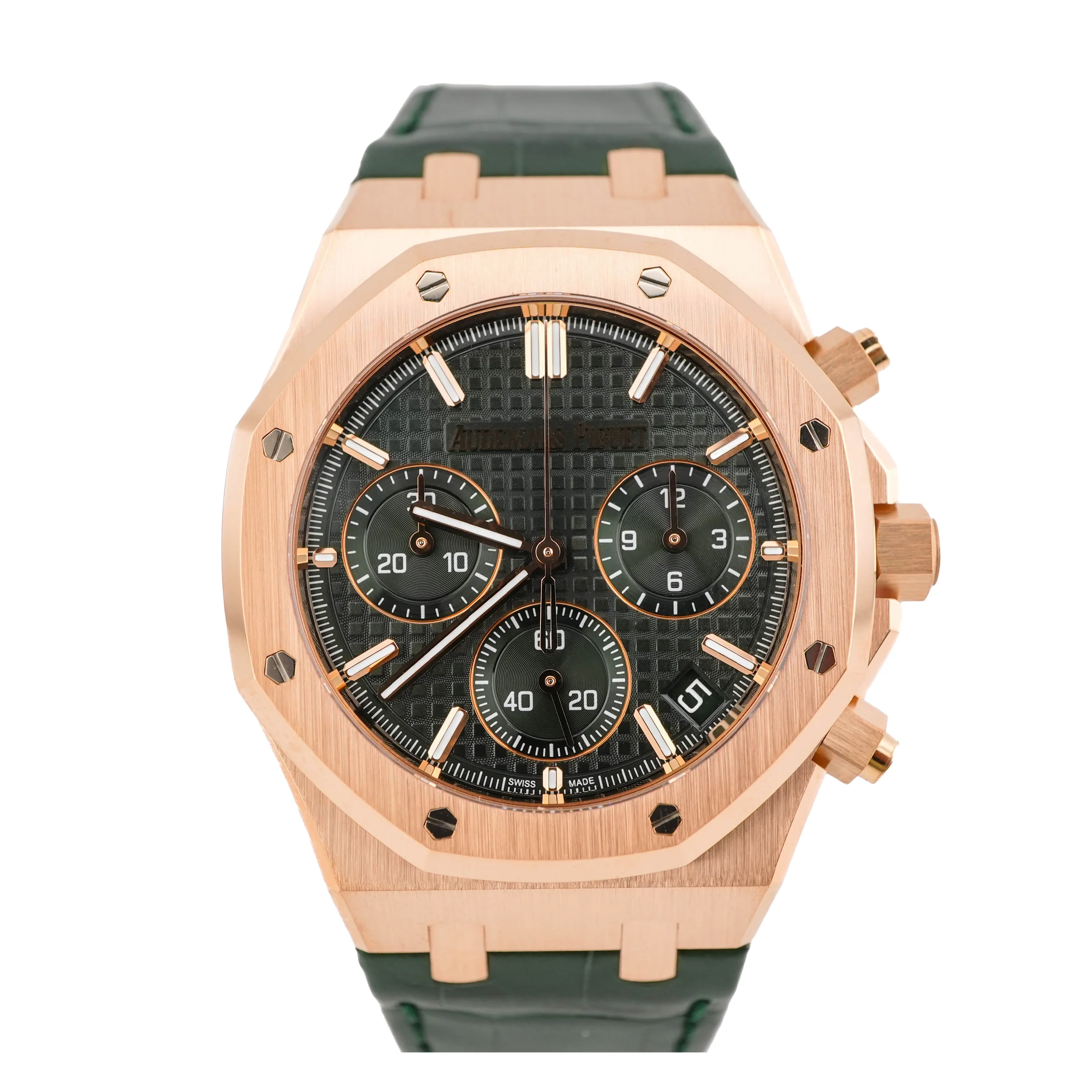 Audemars Piguet Royal Oak Chronograph 18K Rose Gold Green Dial Green Leather Strap Box and Papers 2024