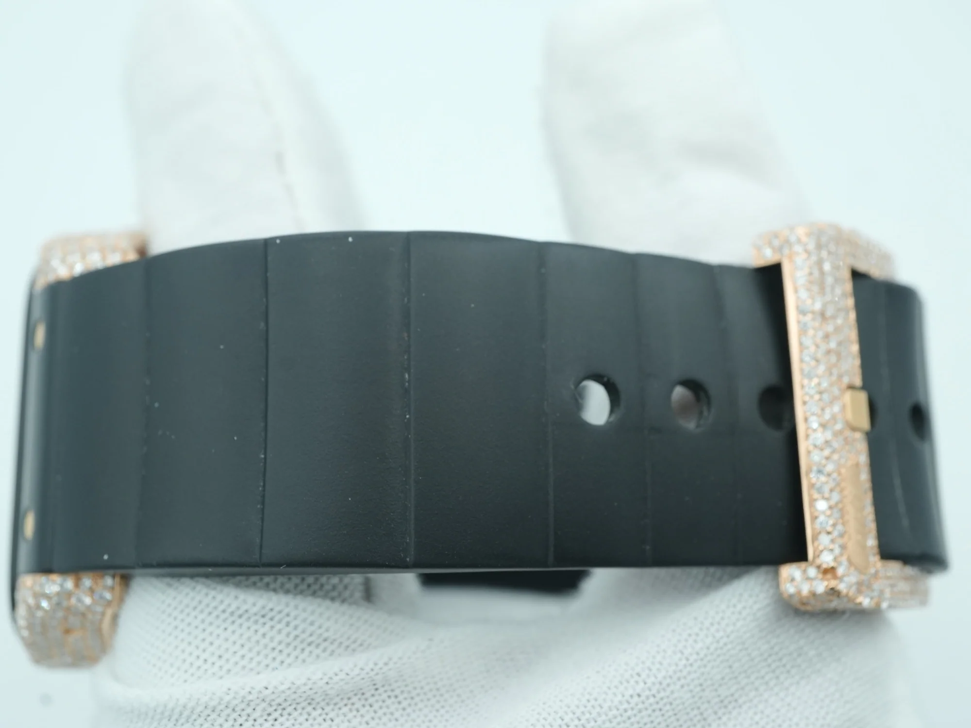 Cartier Santos 100 Large 18K Rose Gold Fully Iced Out Black Roman Dial Rubber Strap 2008 - Image 6