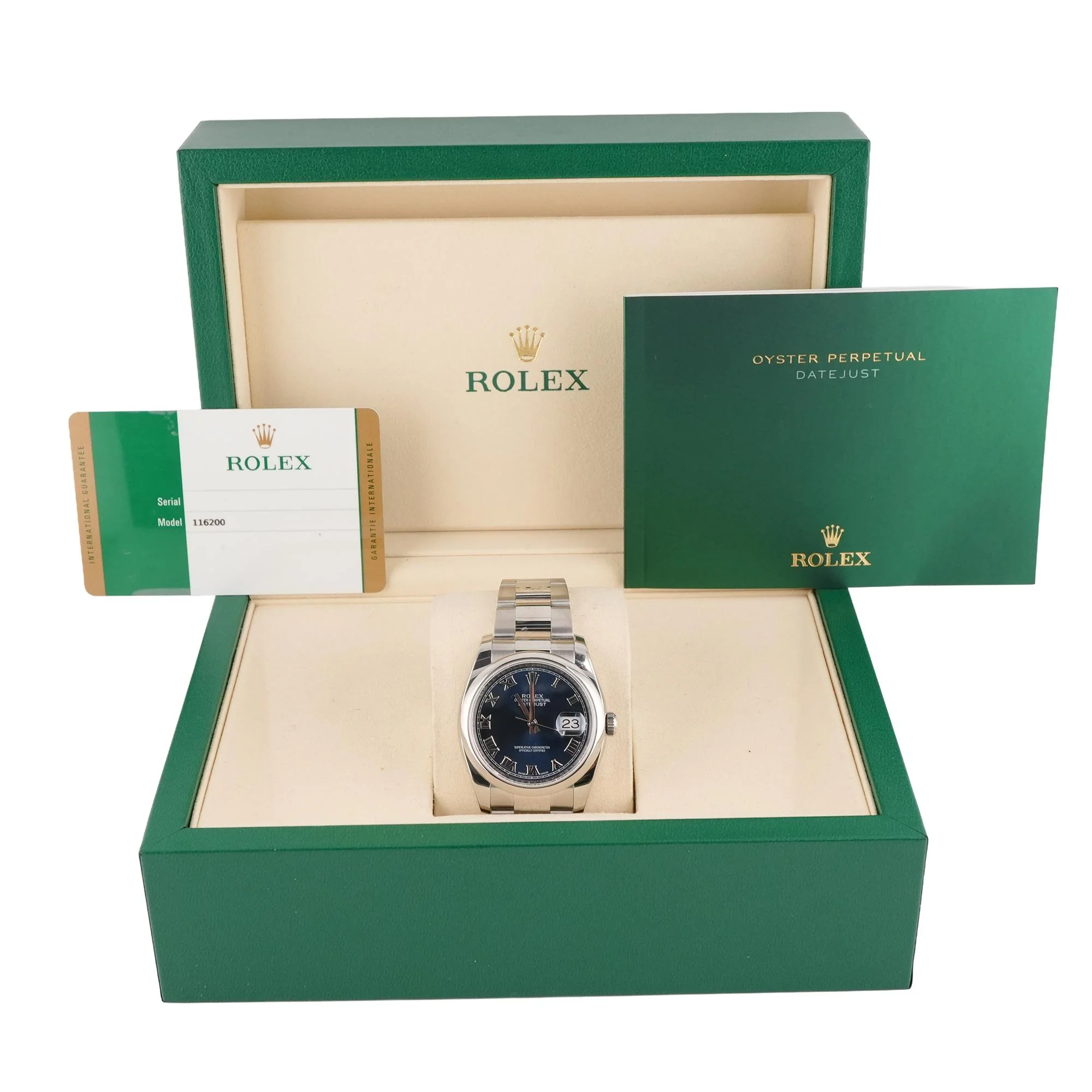 Rolex 116200 Datejust 36 mm Smooth Bezel Blue Roman Dial Oyster Bracelet Box and Papers 2019 - Image 2