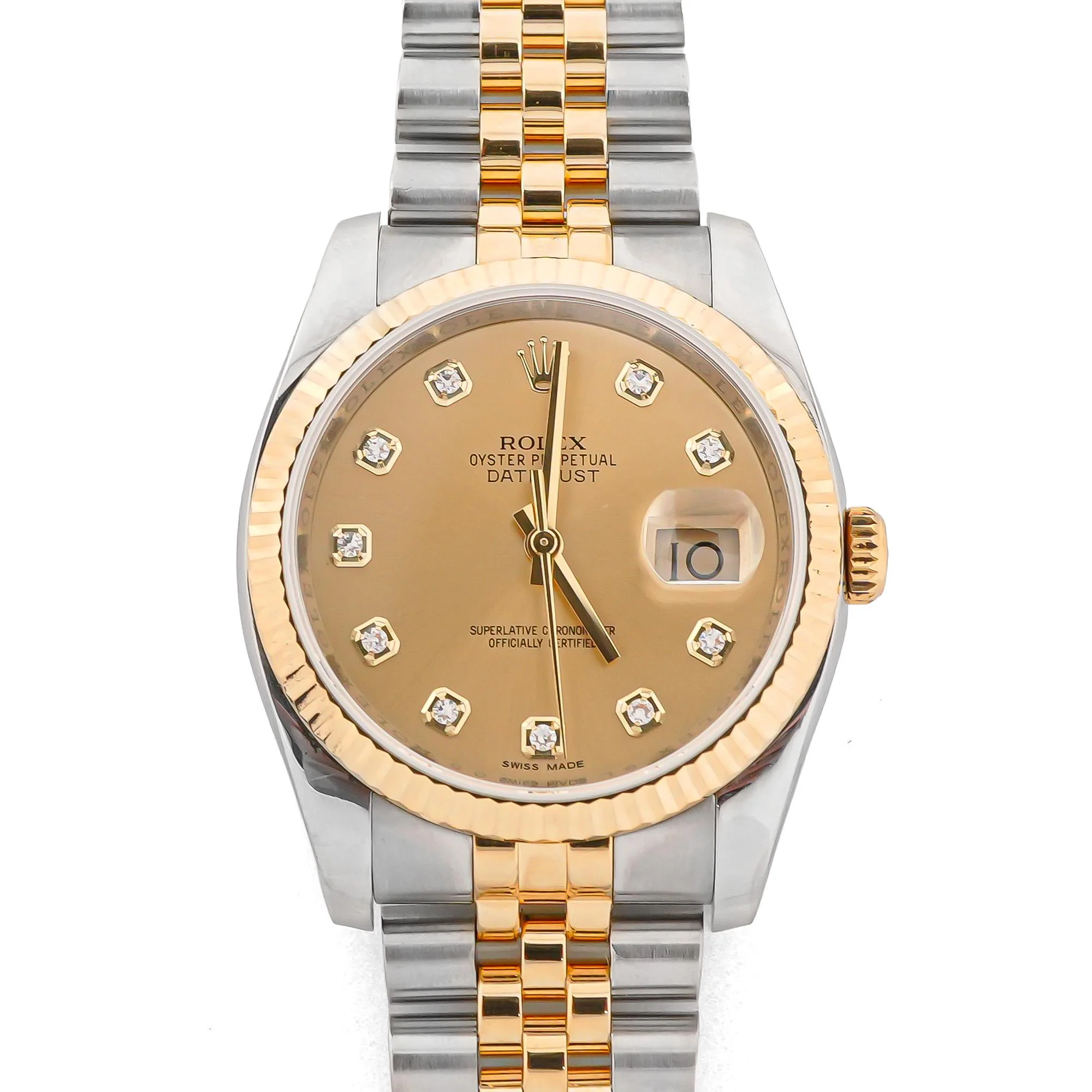 Rolex 116233 Datejust 36 mm Fluted Bezel Champagne Diamond Dial Jubilee Bracelet Box and Papers 2014