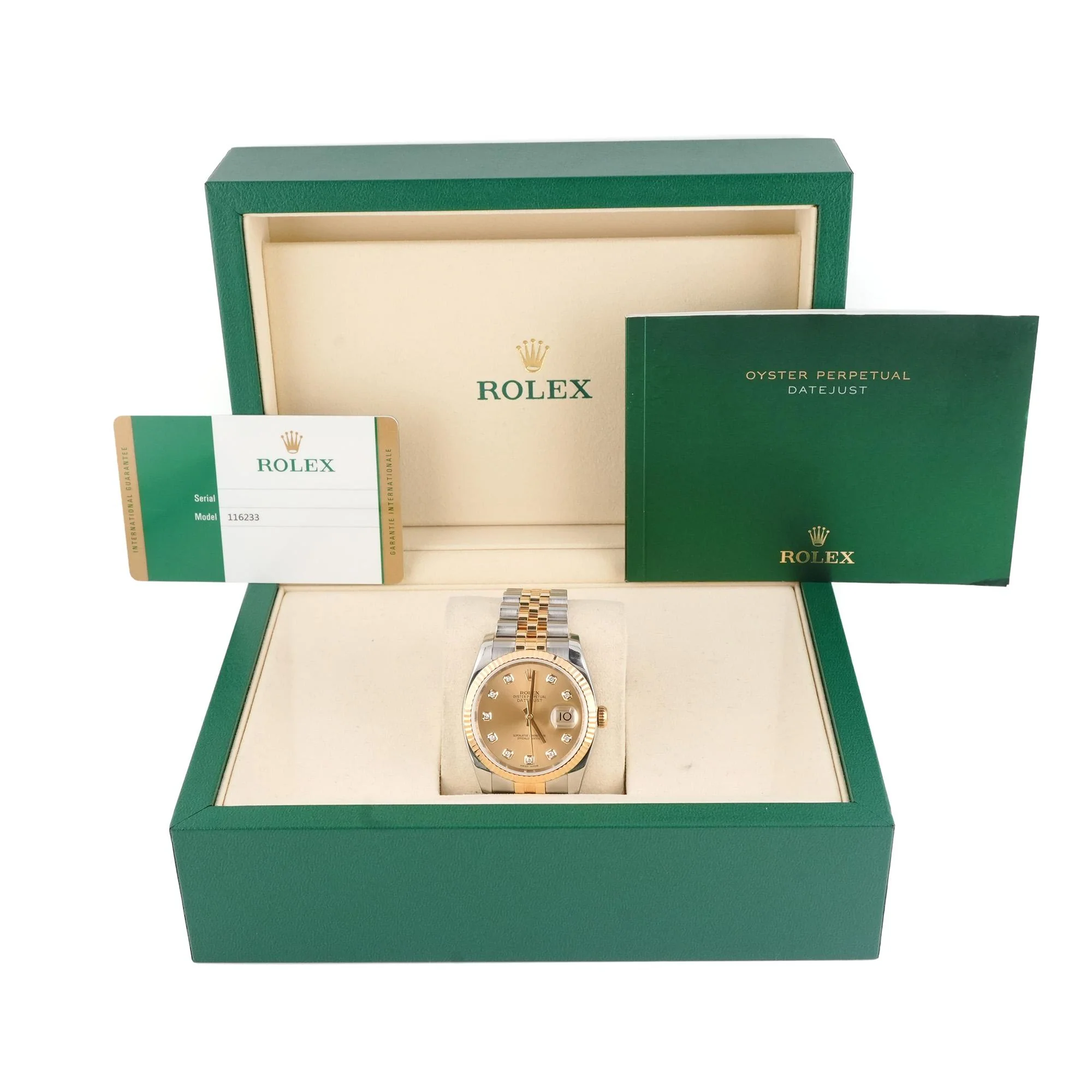 Rolex 116233 Datejust 36 mm Fluted Bezel Champagne Diamond Dial Jubilee Bracelet Box and Papers 2014 - Image 2